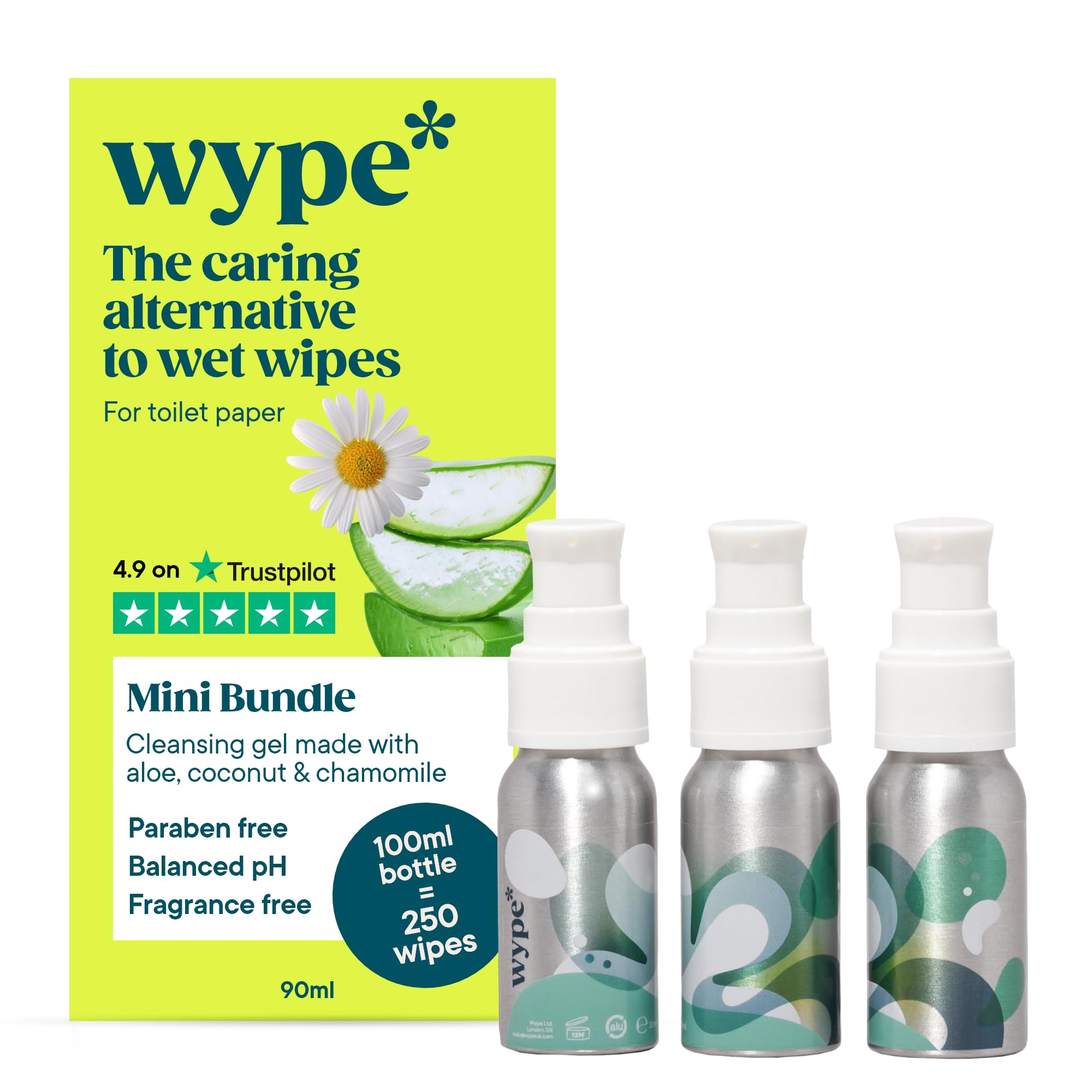 Wype On The Go Bundle Toilet Roll Gel | 3 x 30ml Mini | Flushable & Biodegradable 1