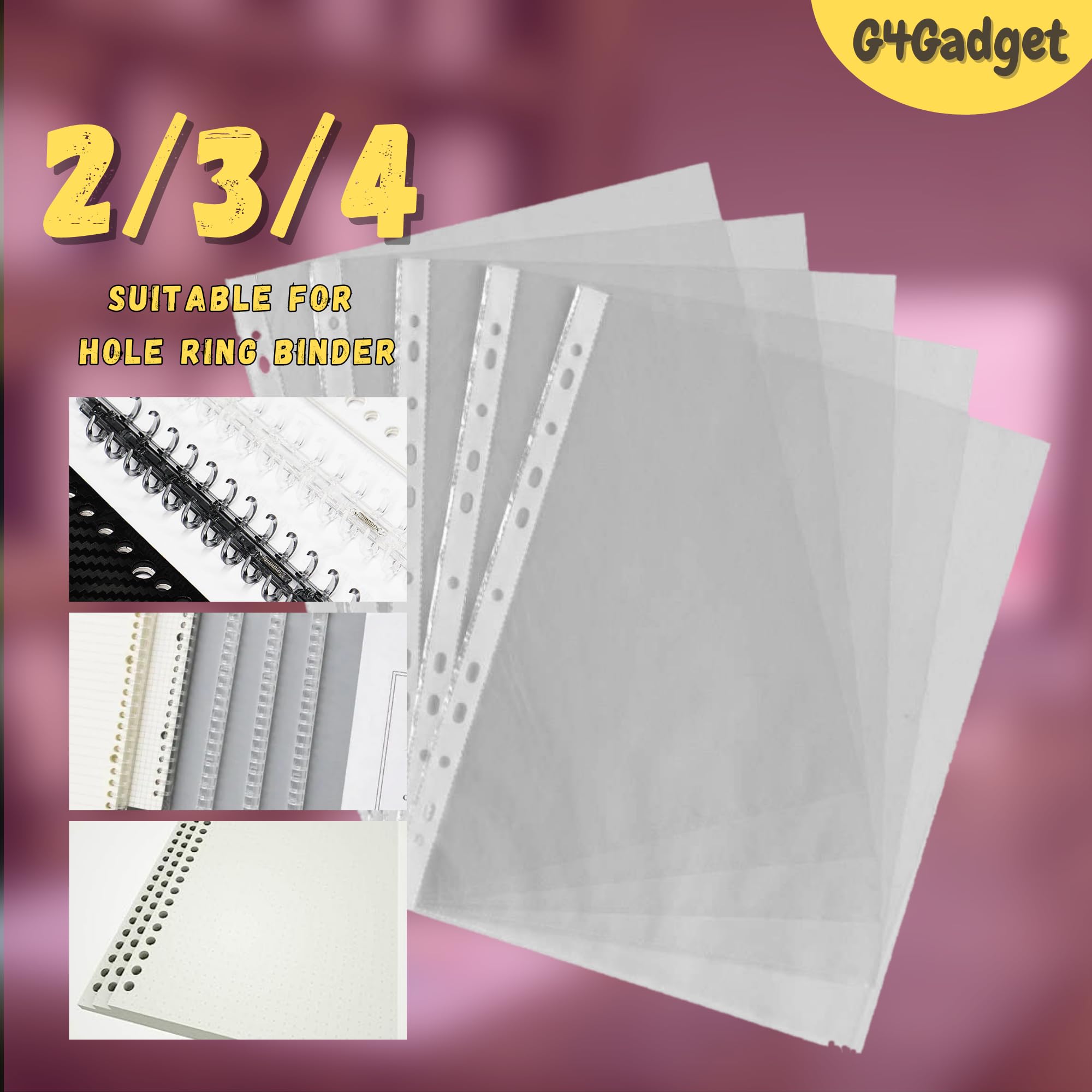 G4GADGET A4 Punched Pockets - 50 Pack, 30 Micron Polypropylene, Clear Frost Finish 5