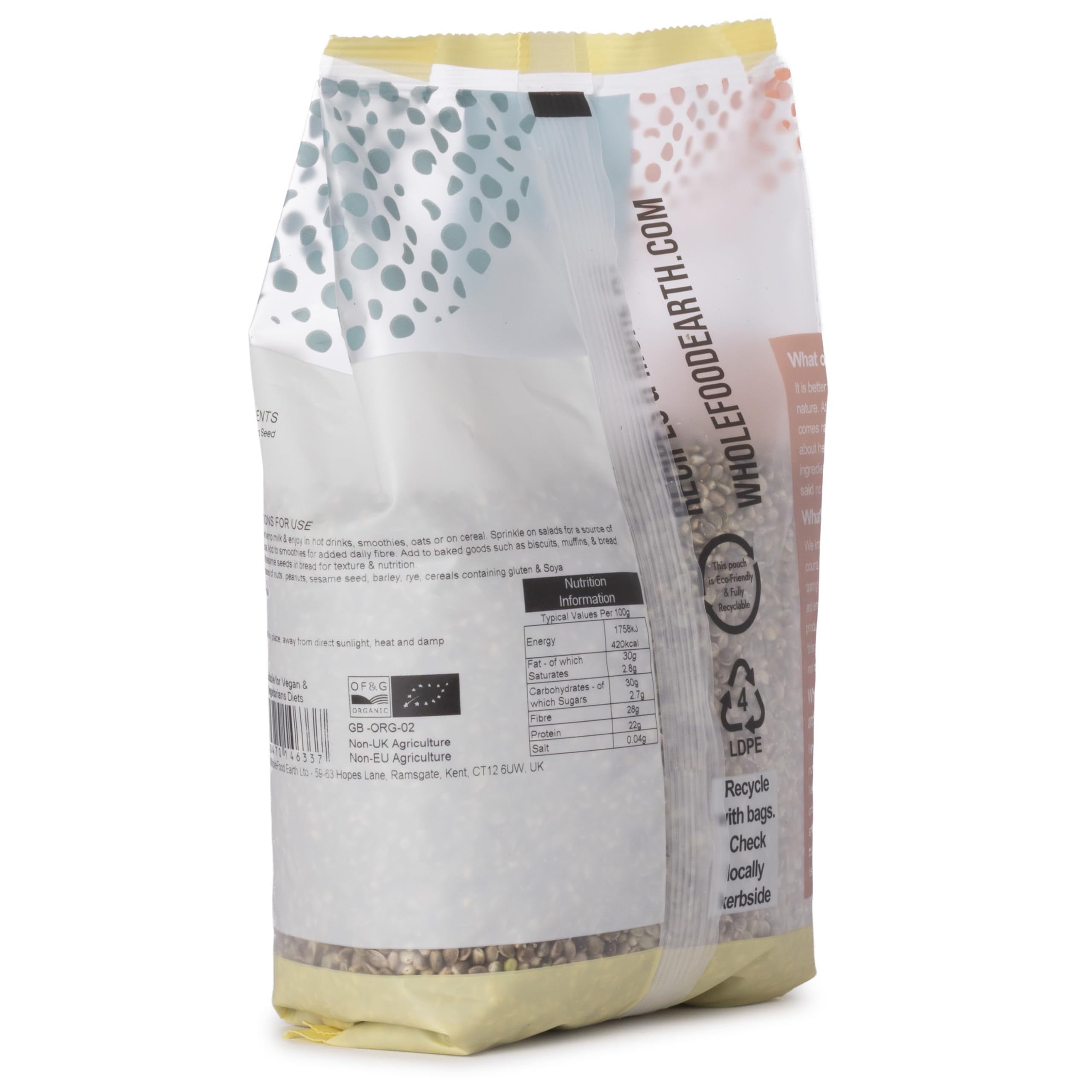 Wholefood Earth Organic Hemp Seed - 500g | Raw | High Fibre | GMO Free