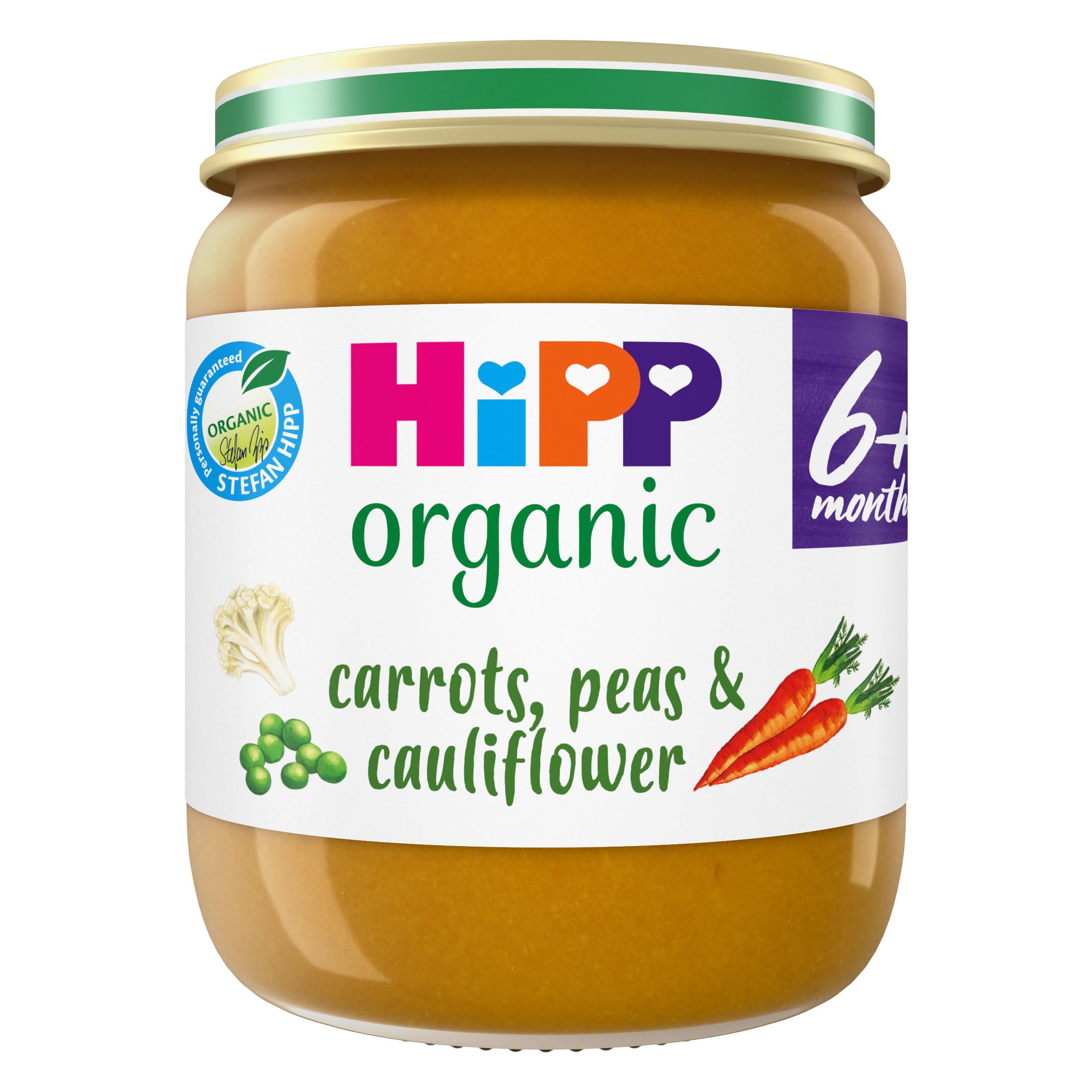 HiPP Organic Carrots, Peas & Cauliflower Baby Food Jar - 6 Pack, 125g Each | 4+ Months 1