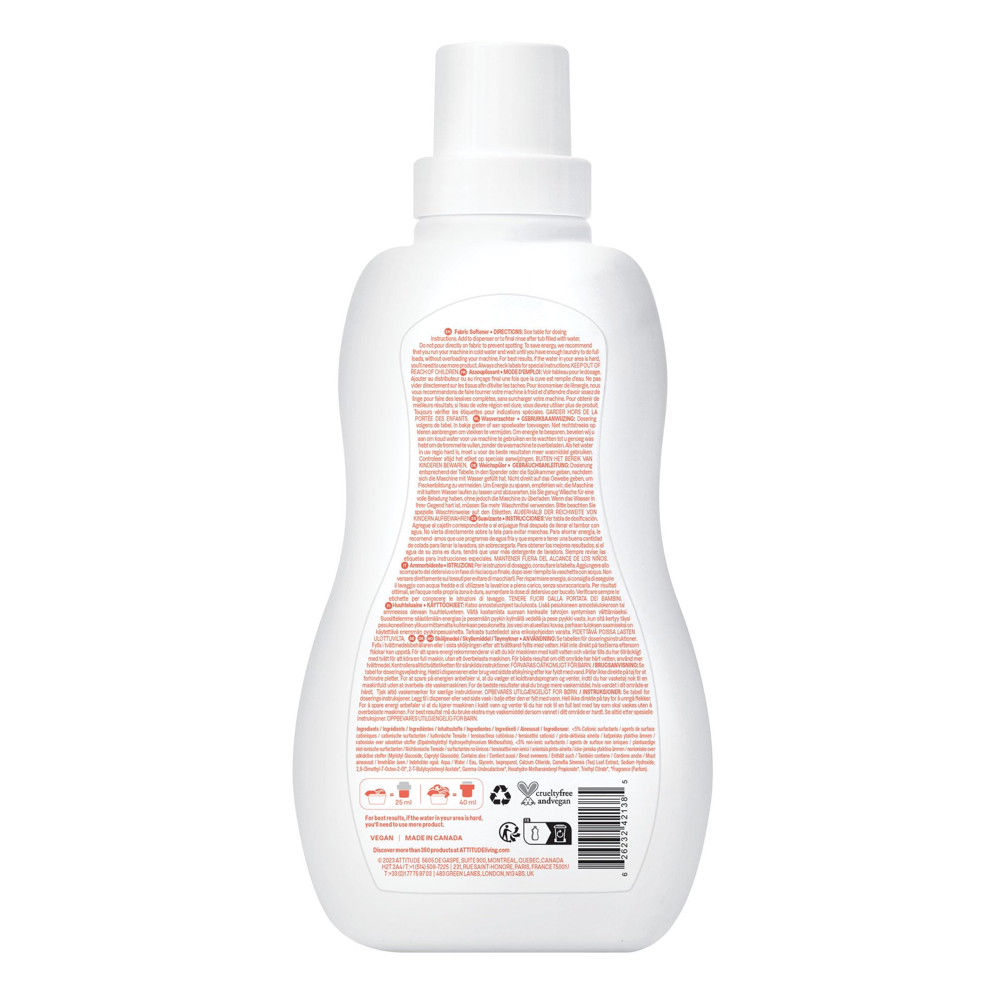 ATTITUDE EWG Verified Baby Fabric Softener Liquid, Pear Nectar Scent, 1.04 L 7
