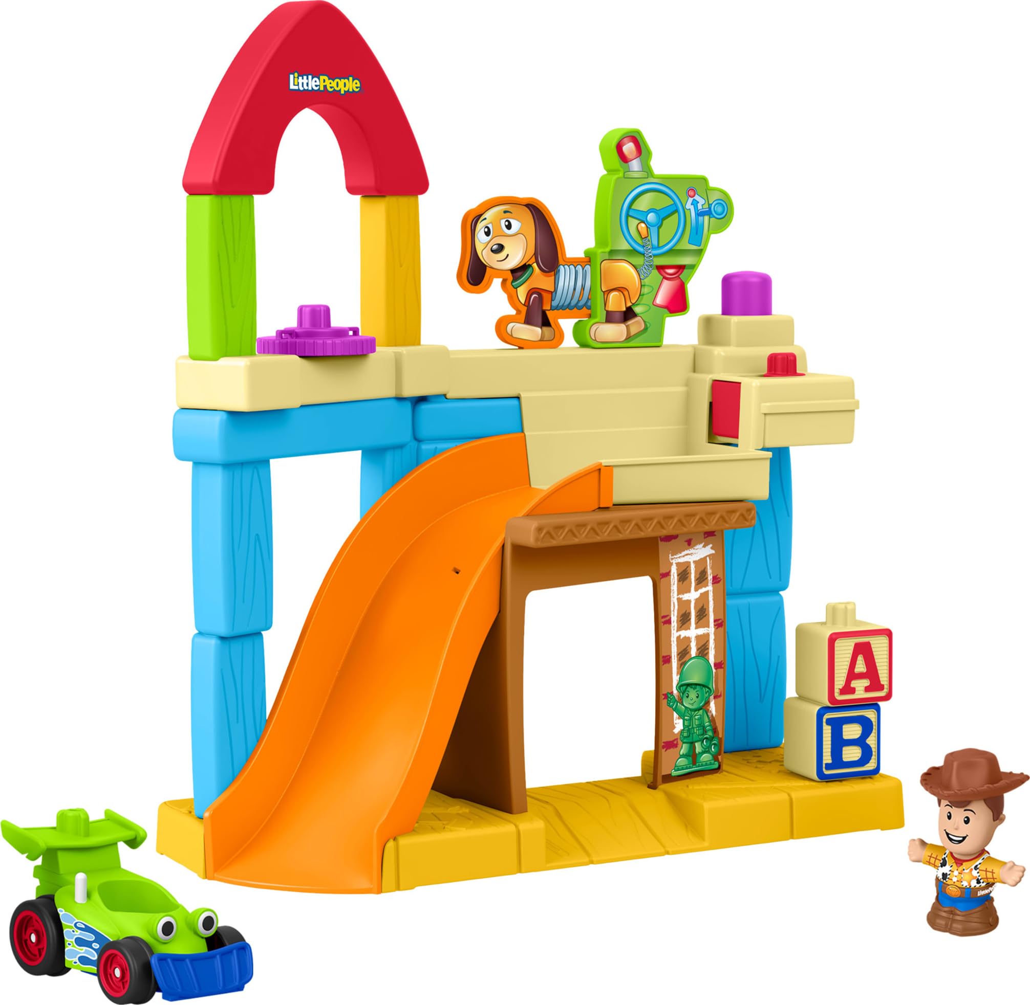 Fisher-Price Little People Toy Story Andy’s Room Playset with Woody Figure and RC Vehicle | Ages 18m+
