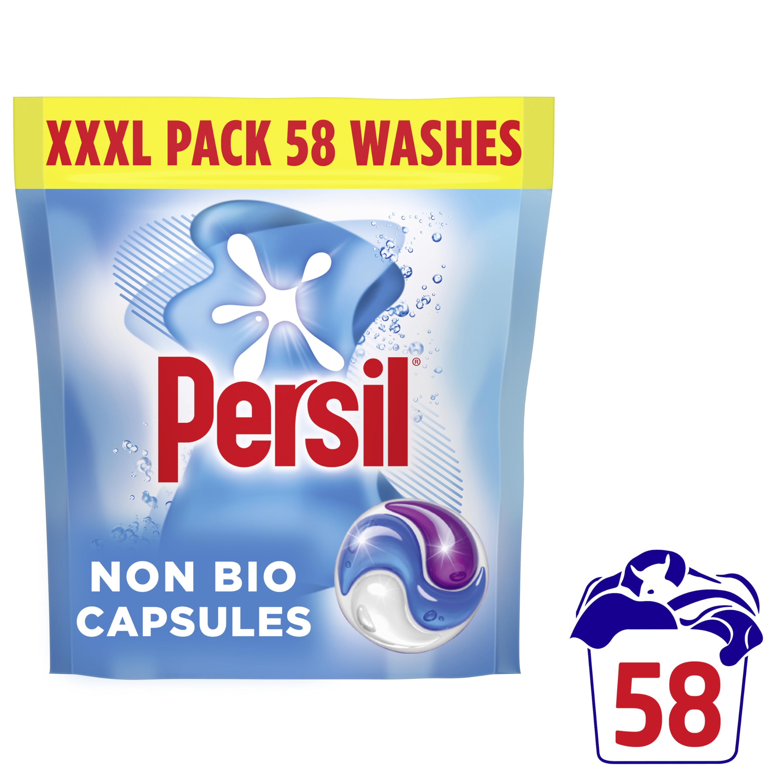 Persil Non Bio 3 in 1 Washing Capsules - Gentle on Skin | 58 Count | Outstanding Stain Removal