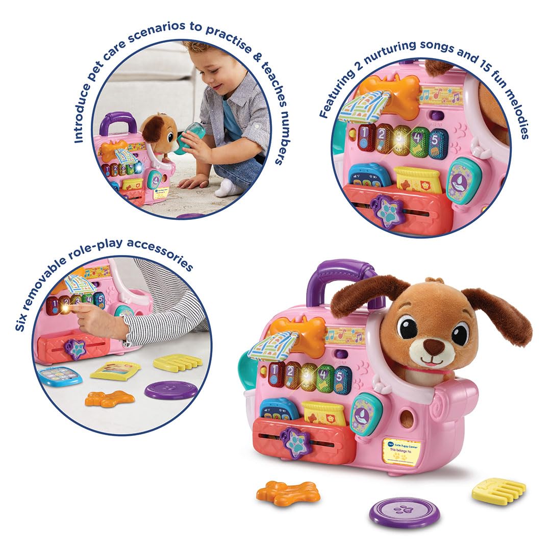 VTech Baby Cutie Puppy Carrier - Interactive Role-Play Toy with 6 Accessories | Ages 9-36 Months