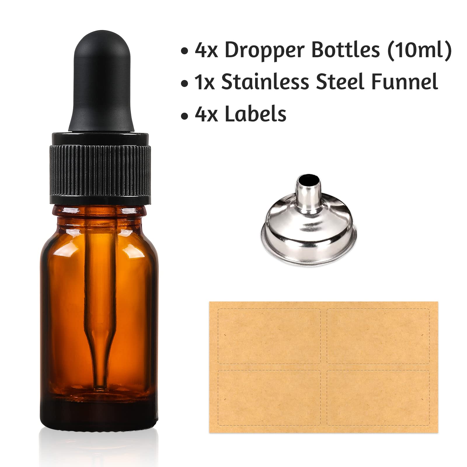 AOZITA 10ml Amber Glass Dropper Bottles - Leakproof, Travel Size | 4 Pack 2