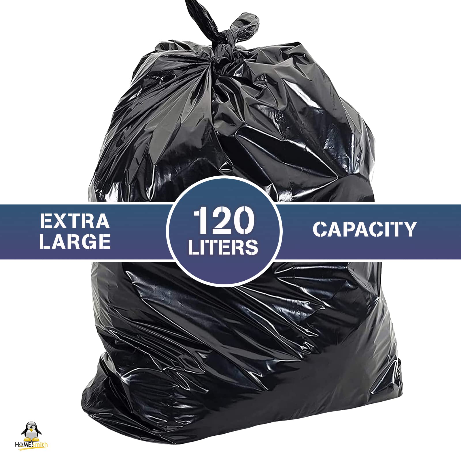 HomeSmith Extra Large & Extra Heavy Duty Refuse Sacks - 120L Capacity, 50 Count, Black 2