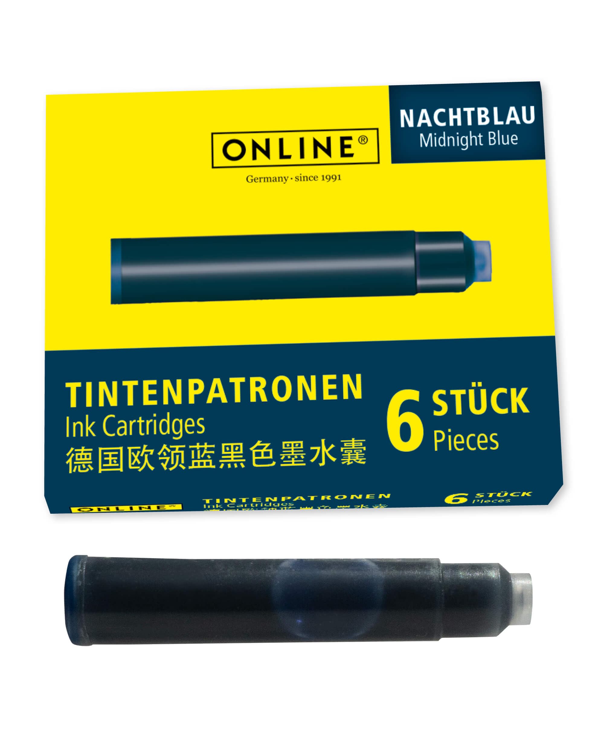 Online Standard Fountain Pen Ink Cartridges - Nightblue | Universal Fit | 6 Pack