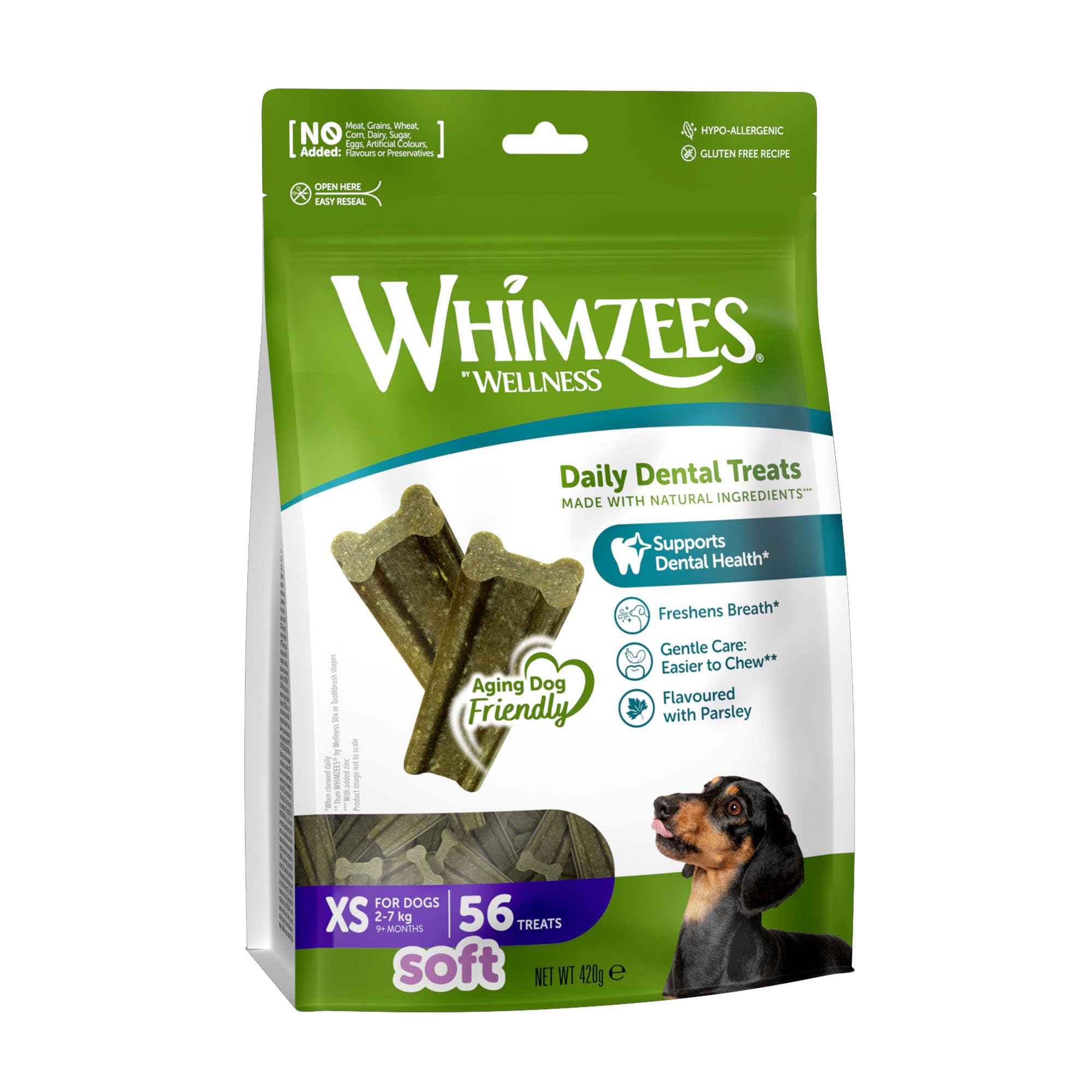 WHIMZEES Soft Dental Sticks for Extra Small Dogs - 56 Count, Parsley Flavored, Grain-Free 1