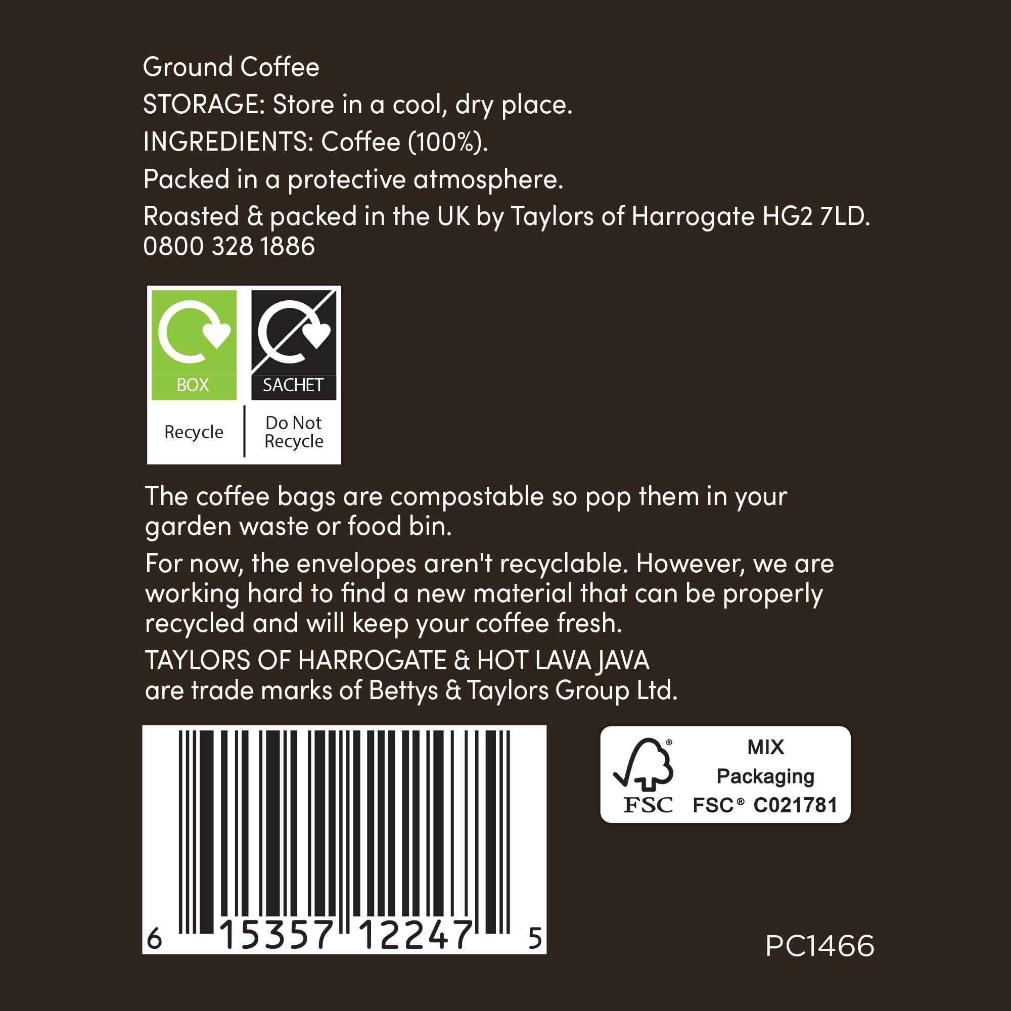 Taylors of Harrogate Hot Lava Java Ground Coffee Roast 6 - 30 Bags (3 x 10 Count) | Dark Roast 6