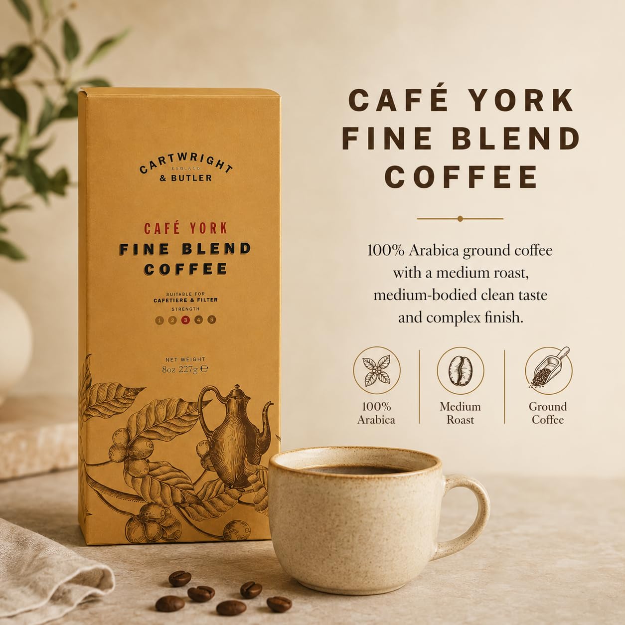 Cartwright & Butler Cafe York Blend Ground Coffee - 100% Arabica | Medium Roast | 227g Carton