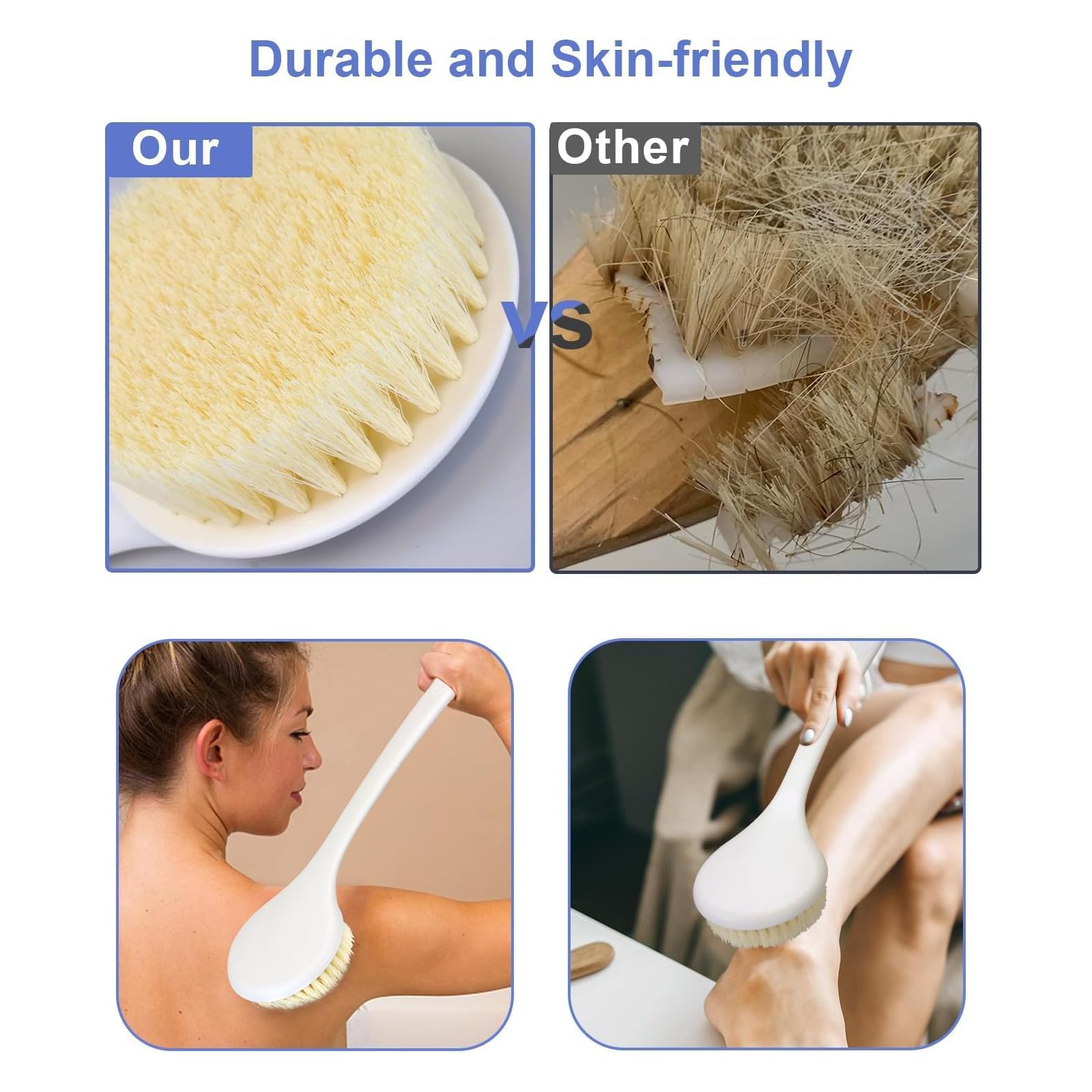 elzle Back Scrubber - 38cm Long Handle, Natural Soft Bristles | Wet/Dry Use 3
