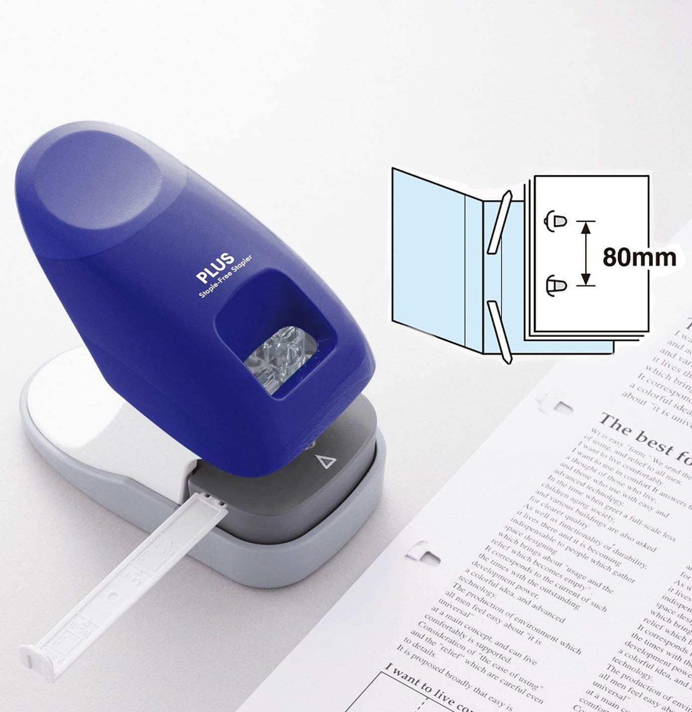 PLUS Japan, Staple-Free Stapler Desktop Model Blue, 10 sheet capacity, 1 piece pack (1 x 1 Stapler) 4