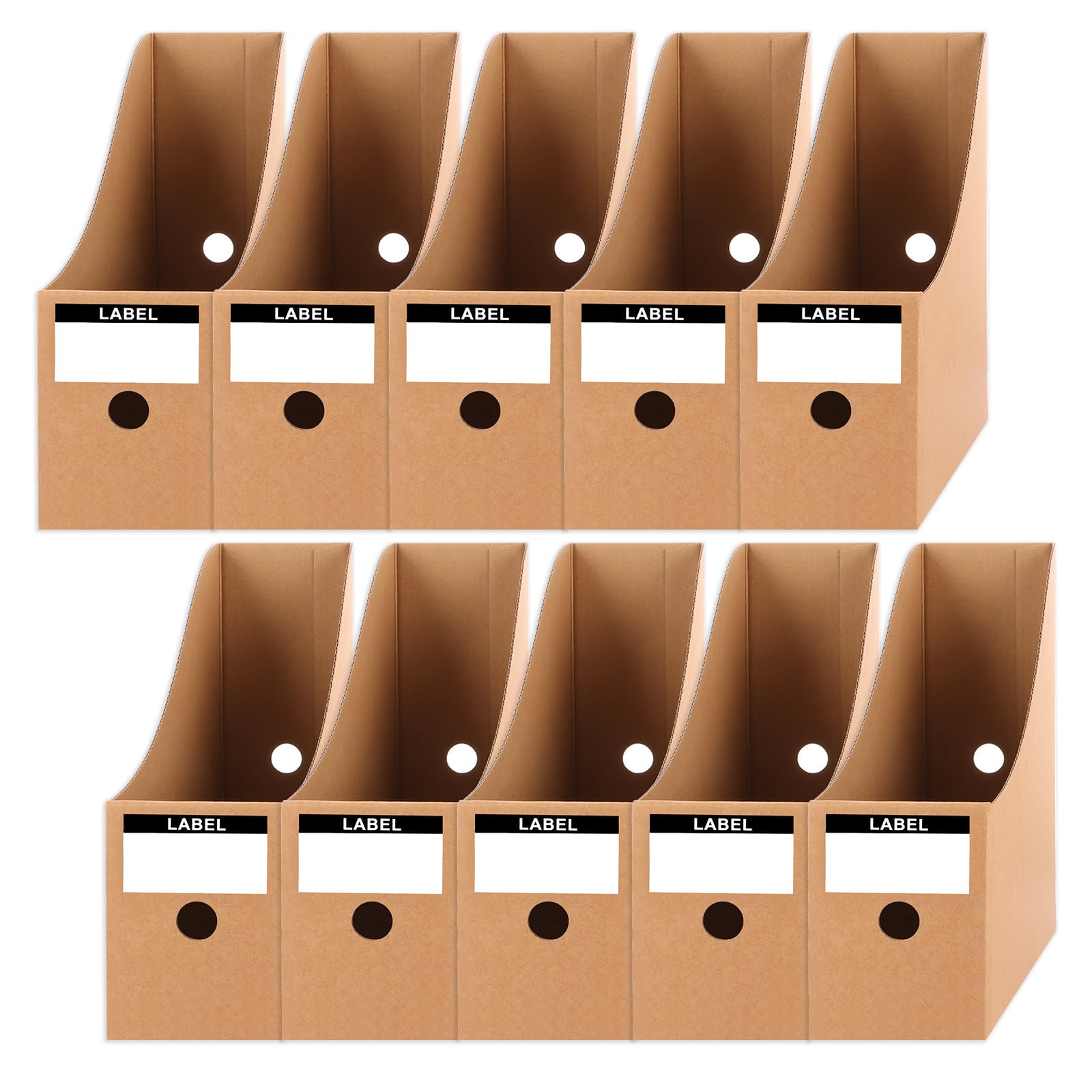 ASelected 10 Pcs Magazine File Holders - Premium Cardboard, Cowhide Color | 26x27x9cm
