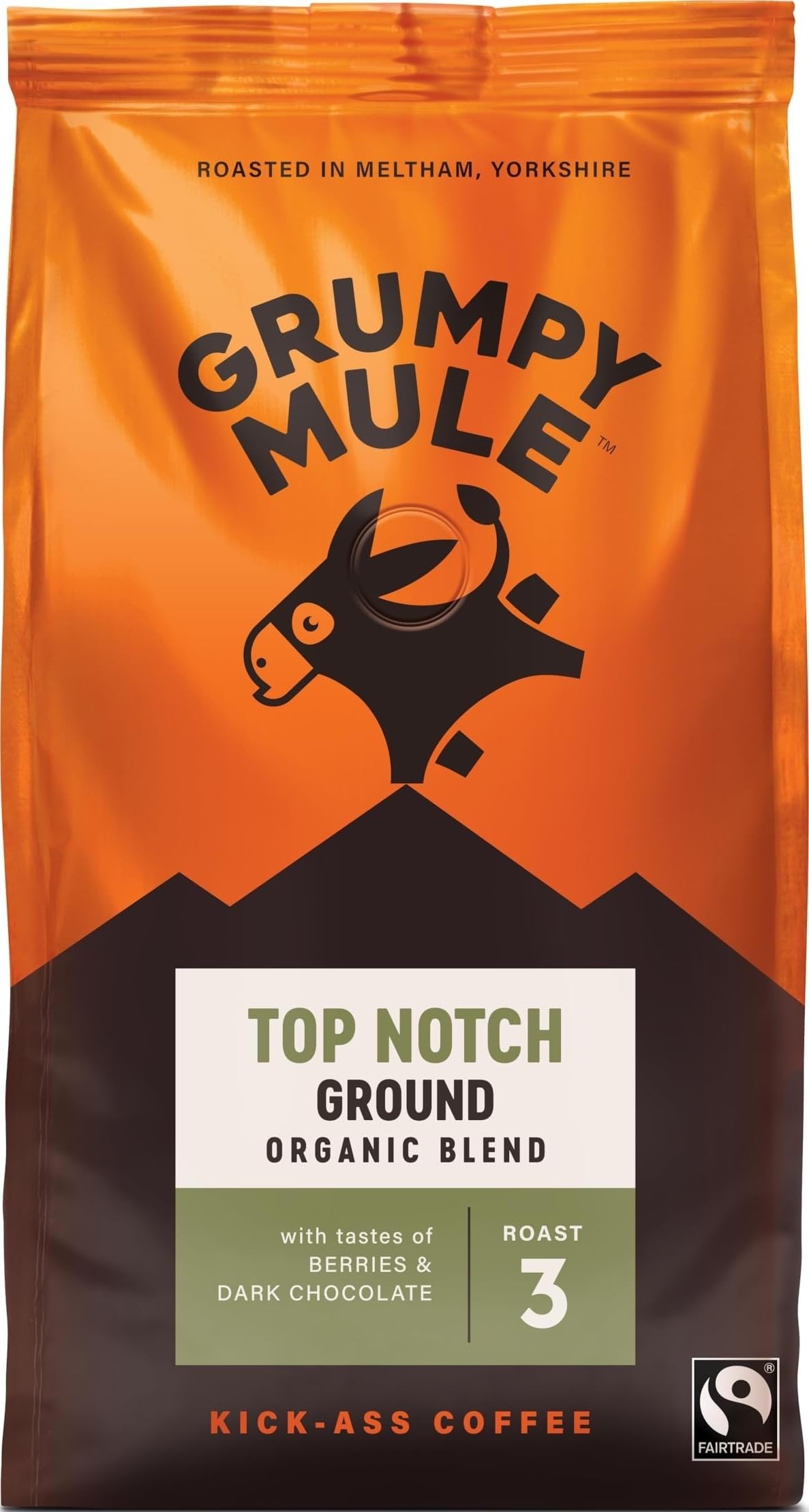 Grumpy Mule Top Notch Organic Blend Whole Coffee Beans - Roast Level 3 | Fairtrade & Organic Certified | 227g