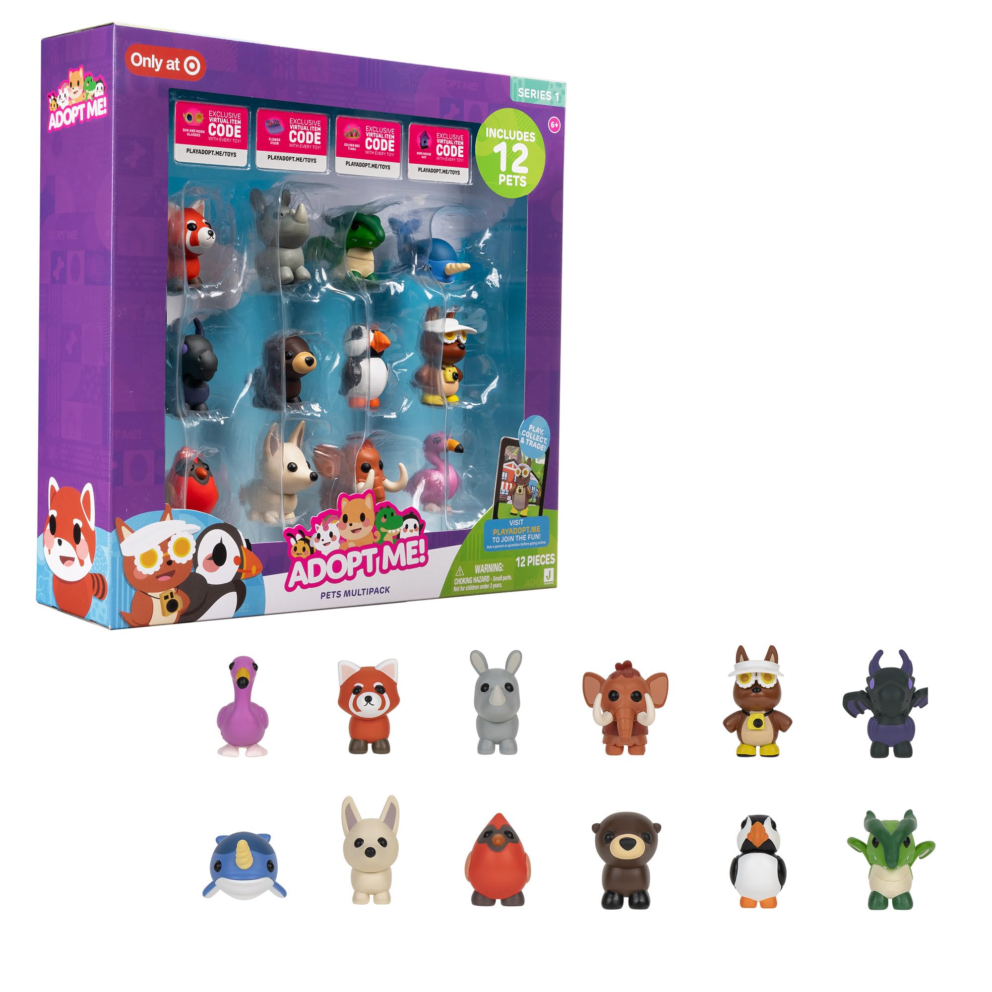 Adopt Me! 12 Pack Mystery Pets - Series 1 Figures | Includes 4 Virtual Item Codes | Ages 3+