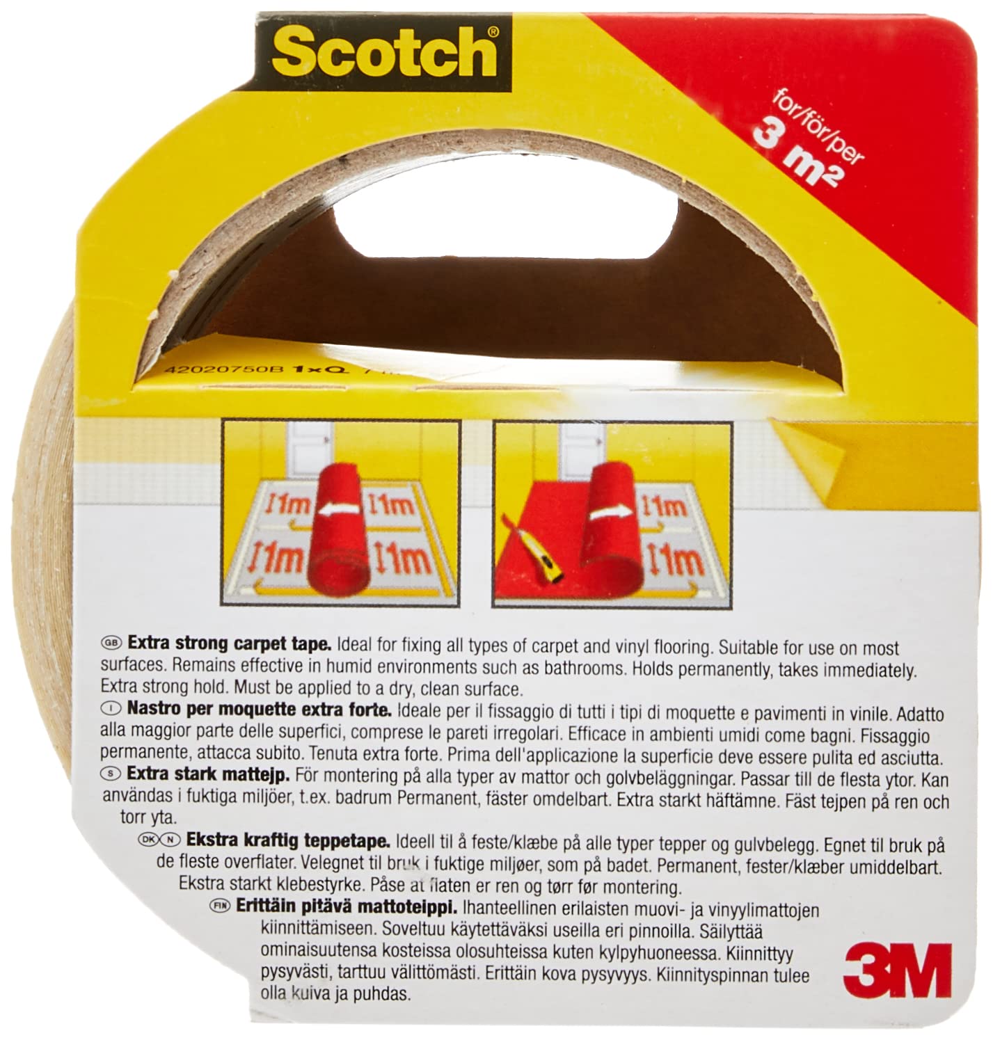 ScotchBlue Extra Strong Carpet Tape - Double-Sided Adhesive | 50 mm x 7 m | White
