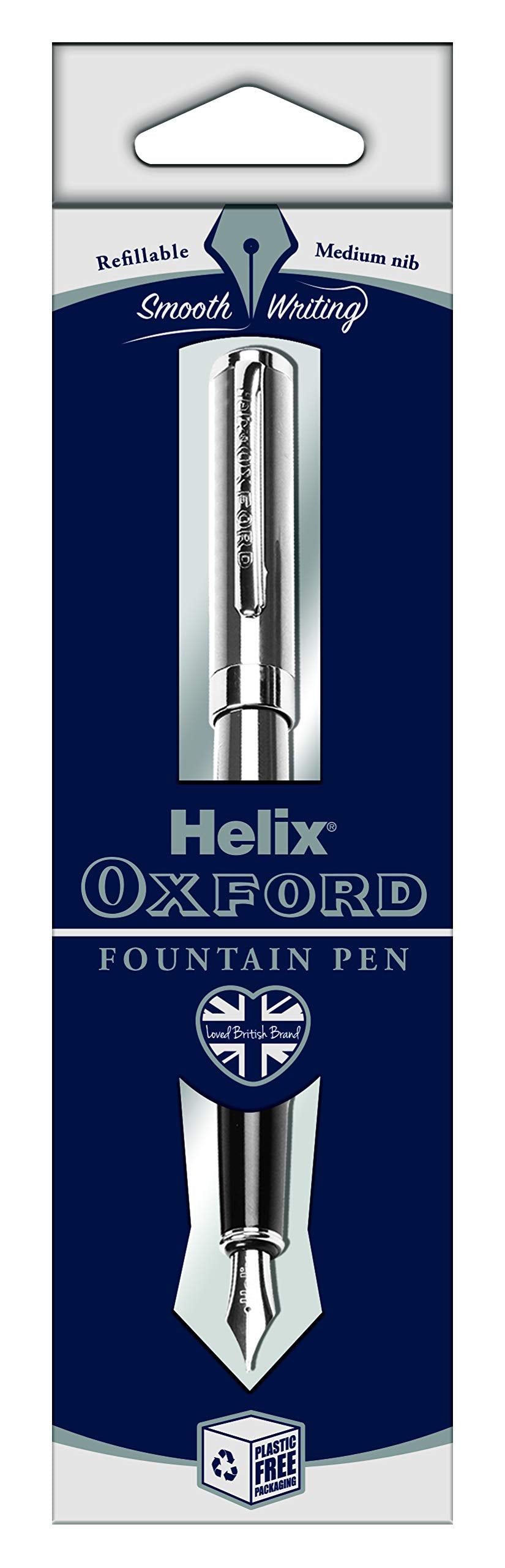 Helix Oxford Premium Fountain Pen - Stainless Steel Barrel | Flexible Iridium Nib | Blue Ink 2