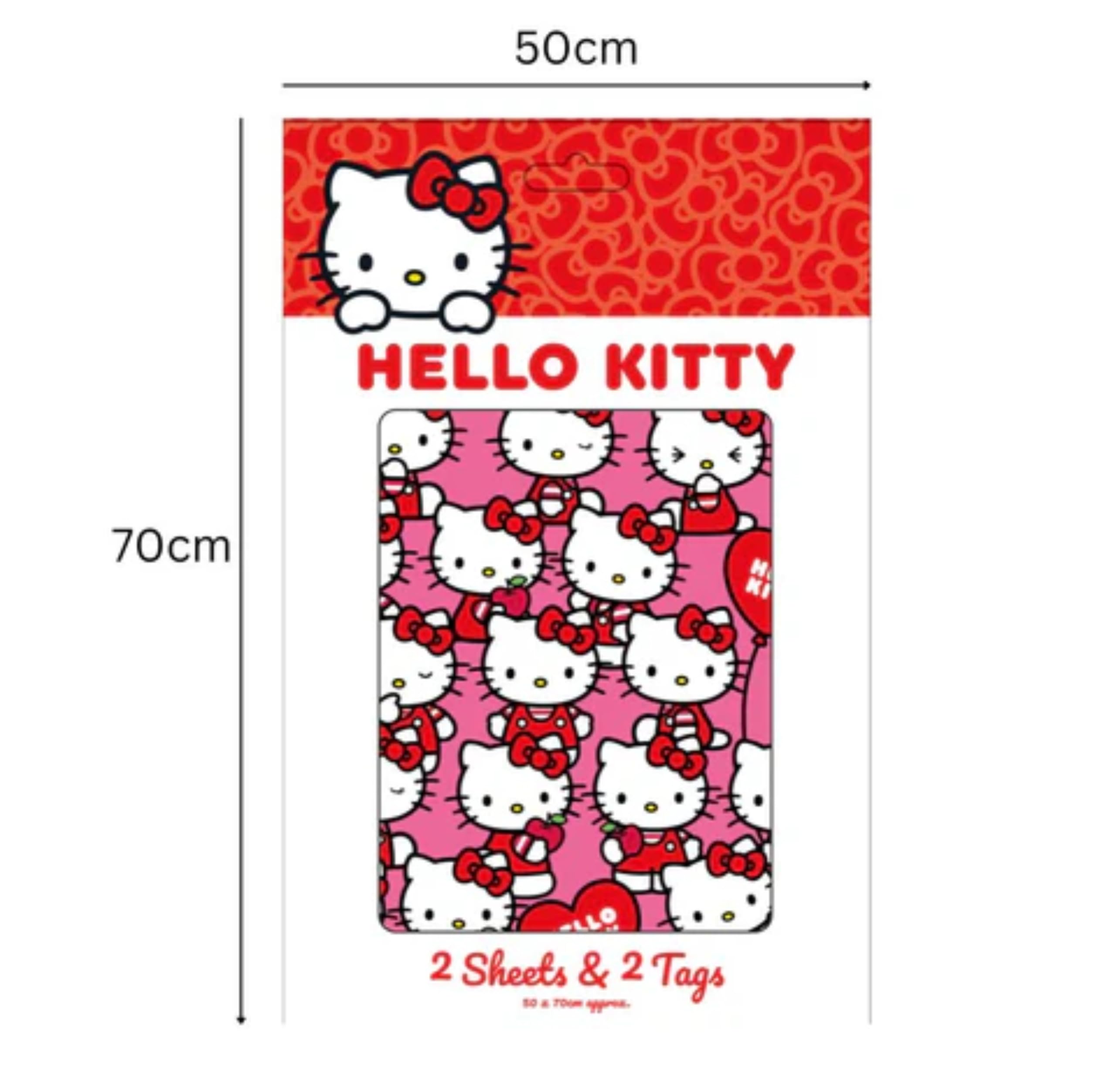 Danilo Promotions LTD Hello Kitty Wrapping Paper - 2 Sheets & 2 Tags | Red | Recycled Material