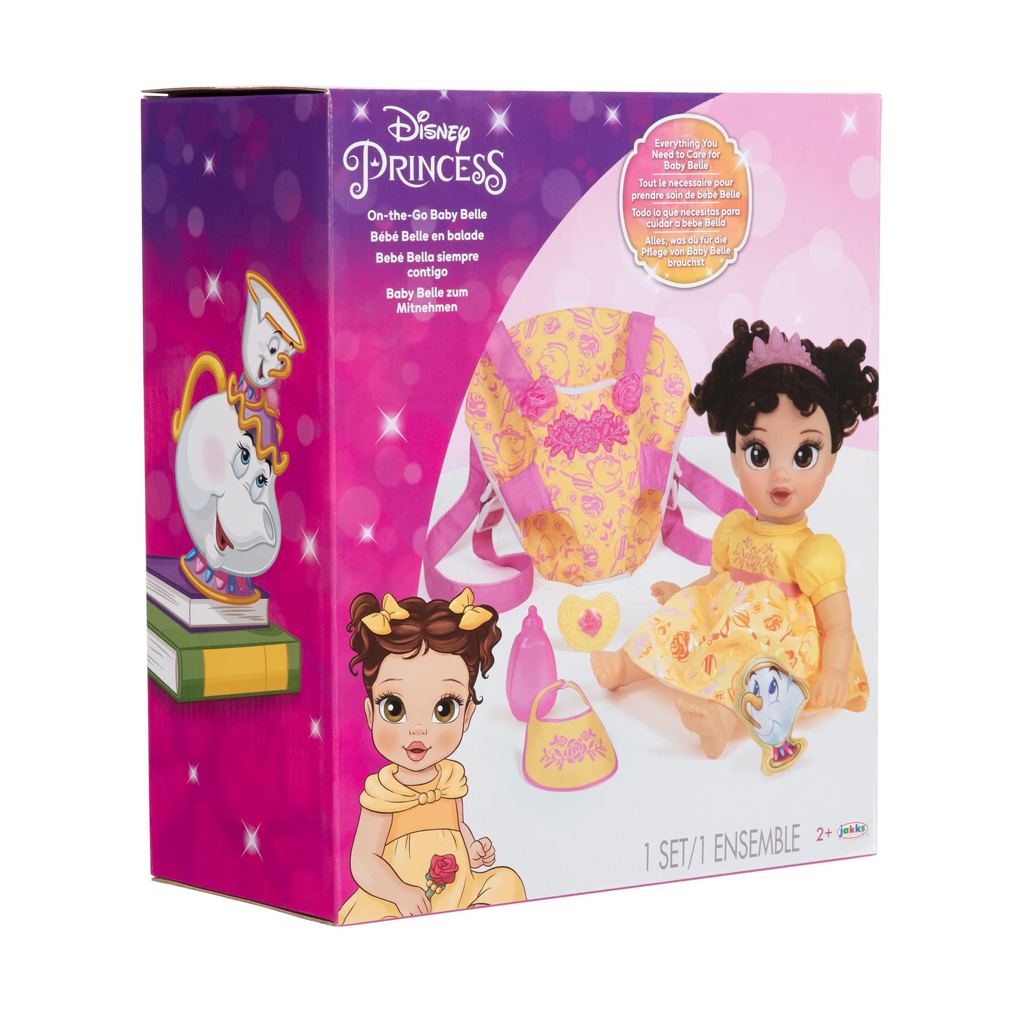 Disney Princess Baby Belle Doll with Carrier Set by Jakks Pacific | Includes Chip Plush Friend | Ages 2+ 6