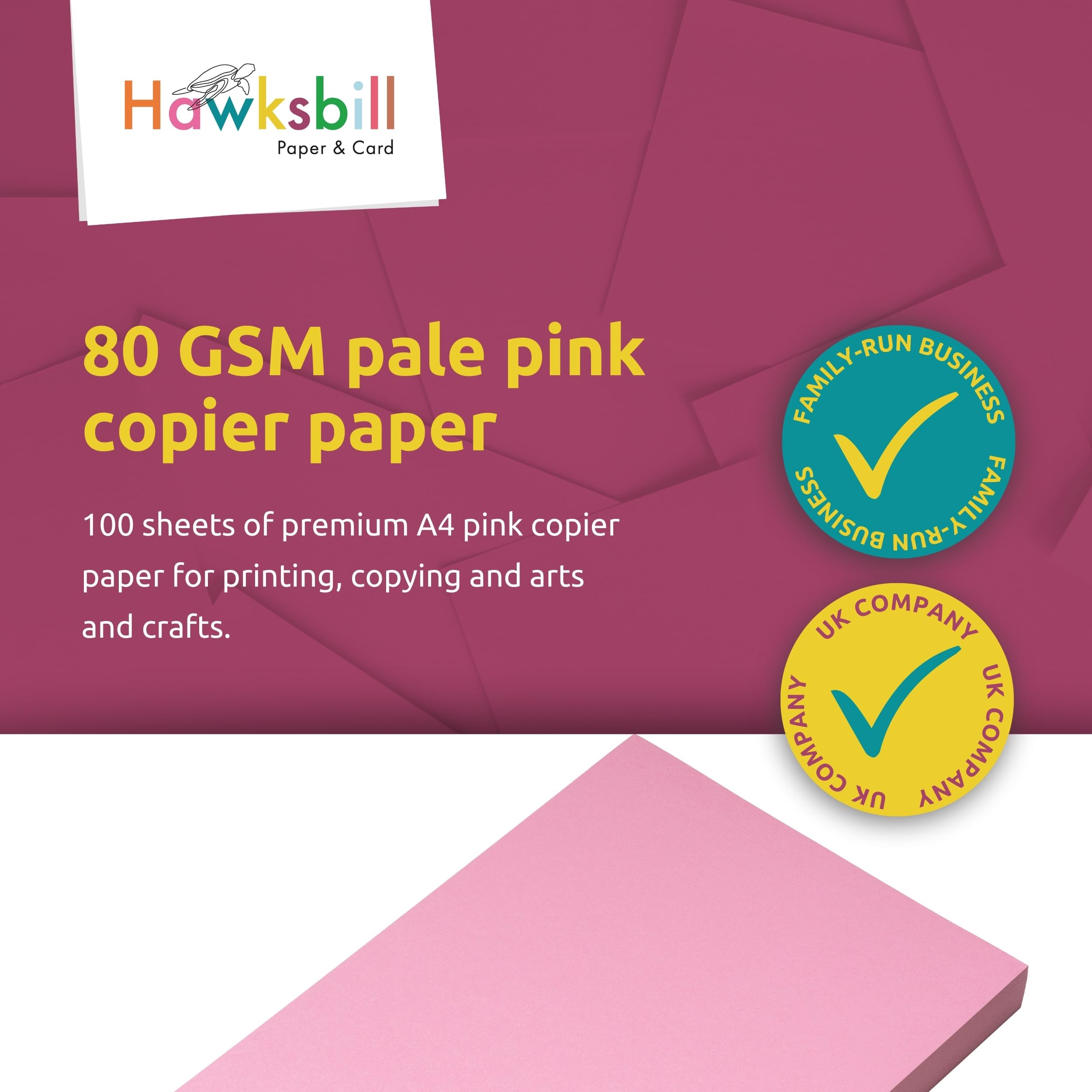 Hawksbill Pale Pink Copy Paper - 80 GSM A4, 100 Sheets | Dyslexia-Friendly & FSC Certified