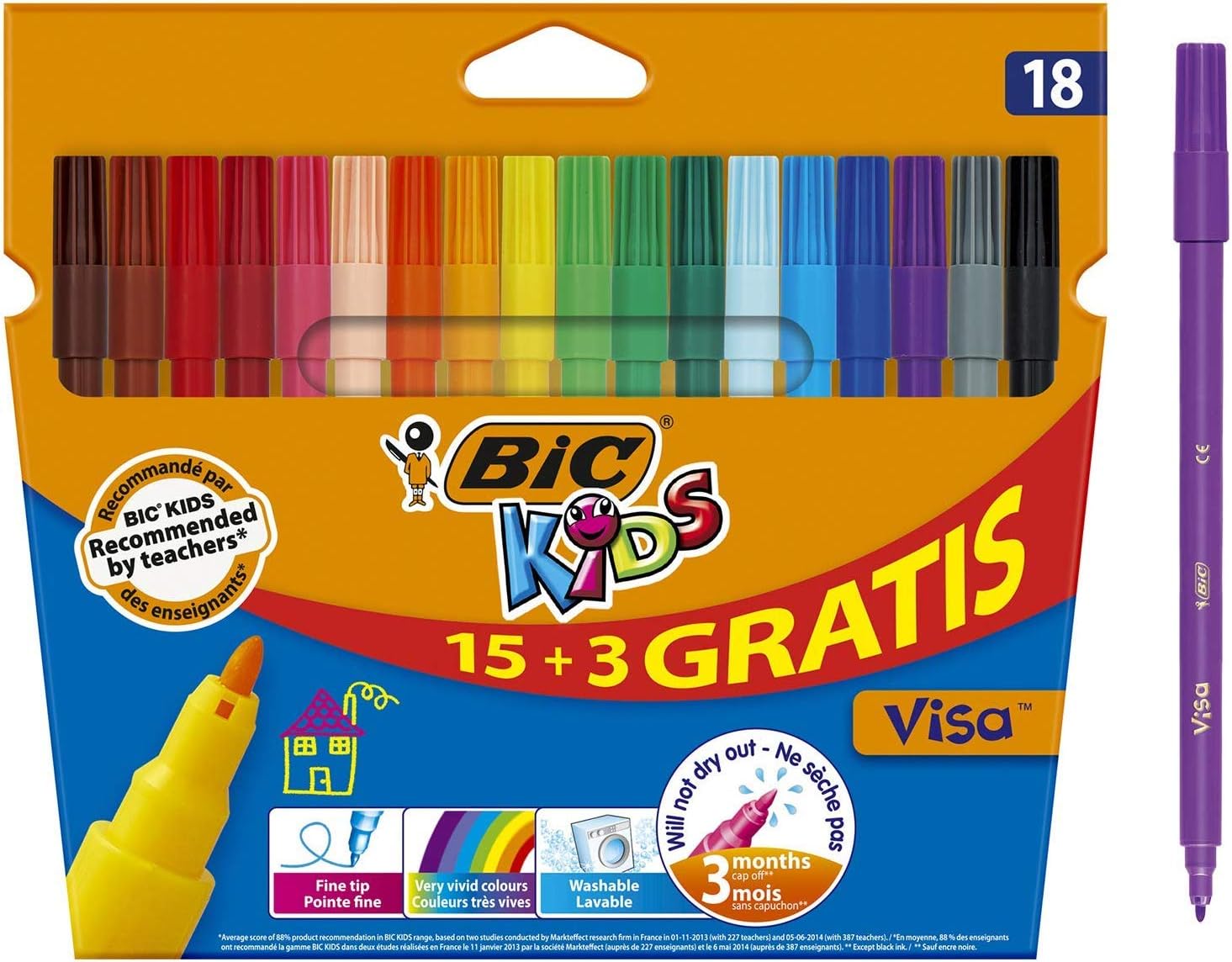 BIC Kids Visa Felt Tip Pens - 18-Pack Fine Point Washable Markers for Kids Ages 5+ 1