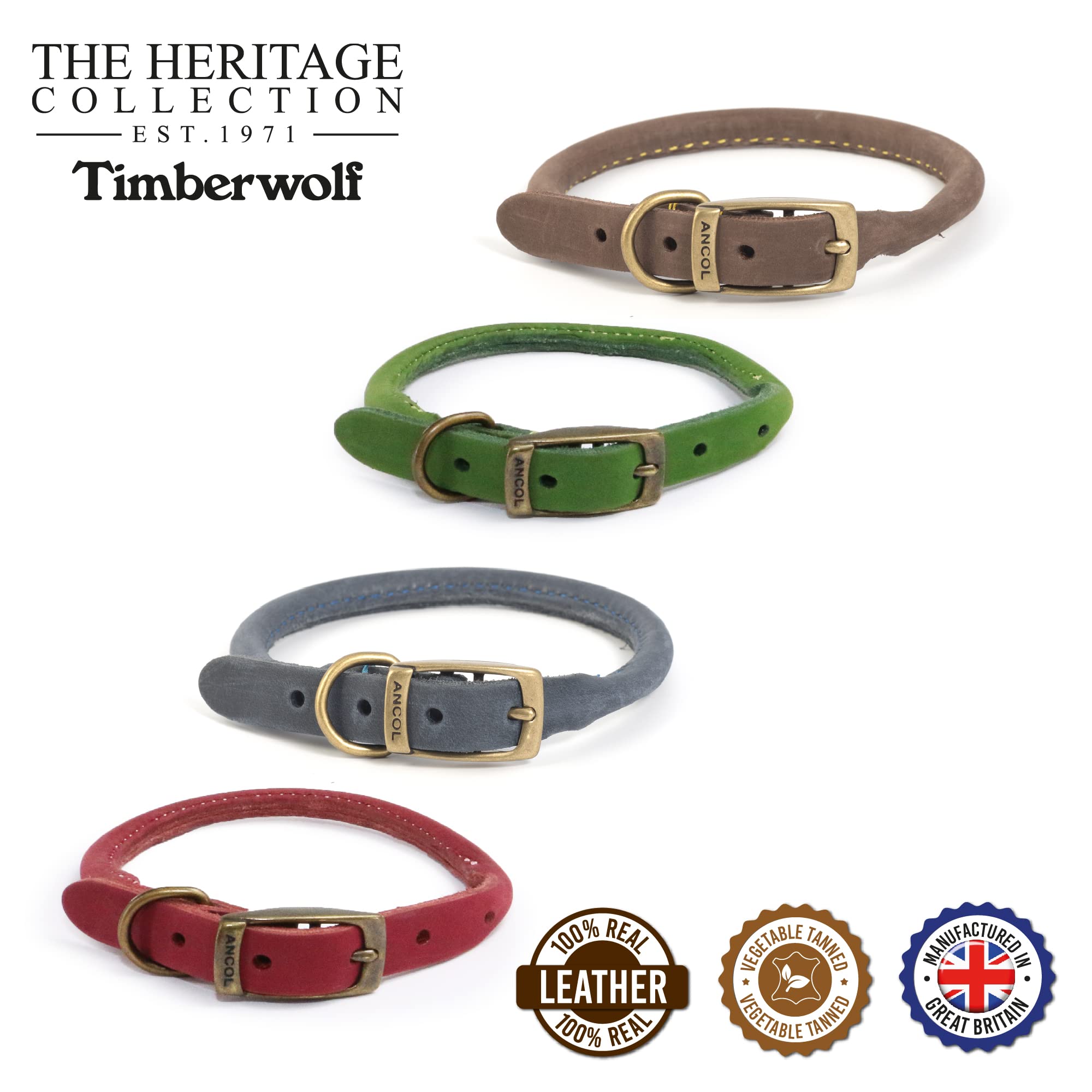 Ancol Timberwolf Round Leather Dog Collar - Sable | Size 4 (35-43 cm Neck) 4