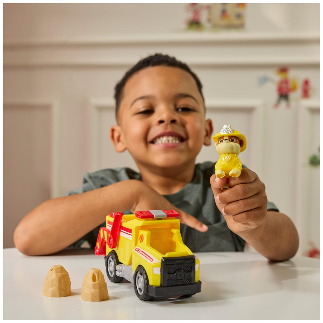 PAW Patrol Rubble Rescue Fire Dump Truck with Action Figure and Projectiles - Fire Rescue Playset for Kids