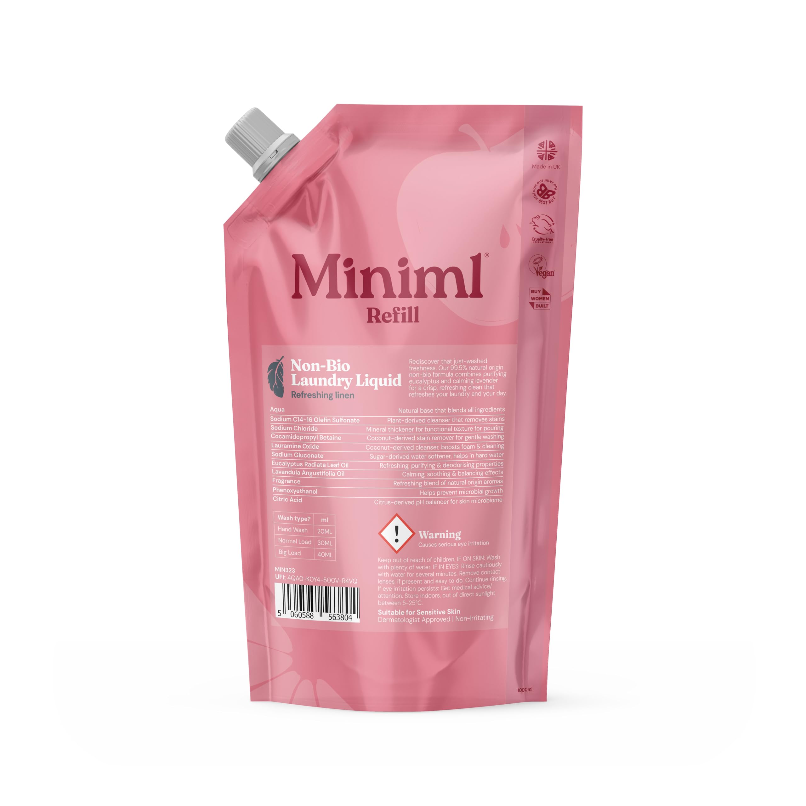 Miniml Eco Laundry Liquid Detergent - Natural Non Bio, Fresh Linen Scent | 1L Refill 1