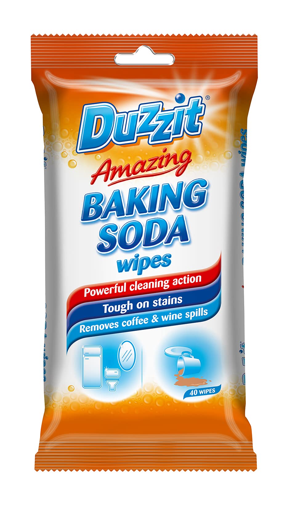 Duzzit Amazing Baking Soda Wipes - Powerful Stain Removal | Orange Scent | 40 Count