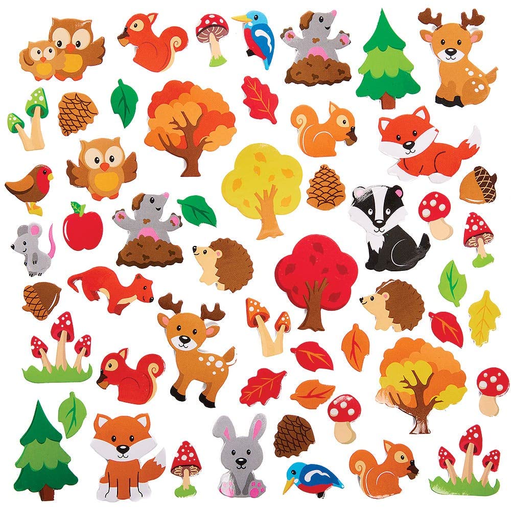 Baker Ross Woodland Animal Foam Stickers - Pack of 100, 15mm-40mm