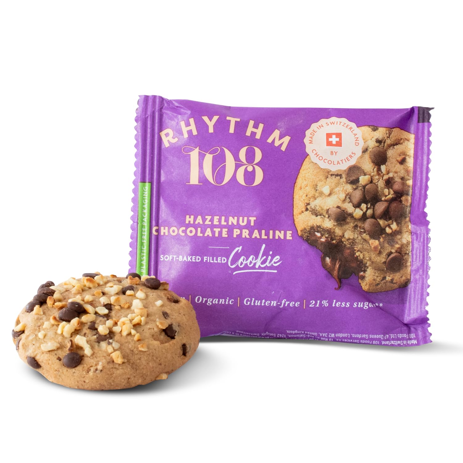 Rhythm 108 Swiss Organic Vegan Hazelnut Chocolate Praline Soft-Baked Cookies | 12 Pack (50g Each) 1