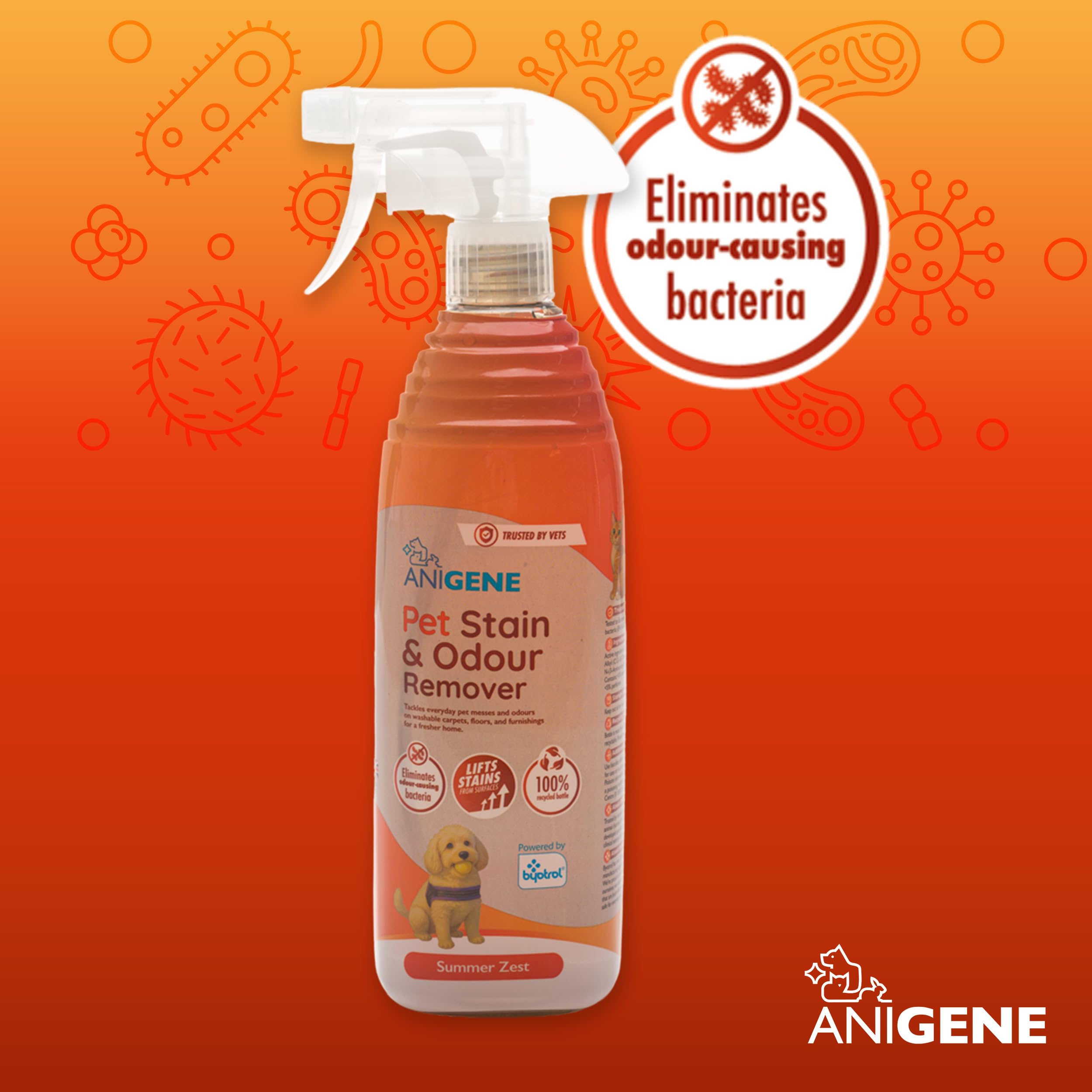 Byotrol ANIGENE Pet Stain & Odour Remover Spray - 750ml Summer Zest | Vet Quality | UK Made 2