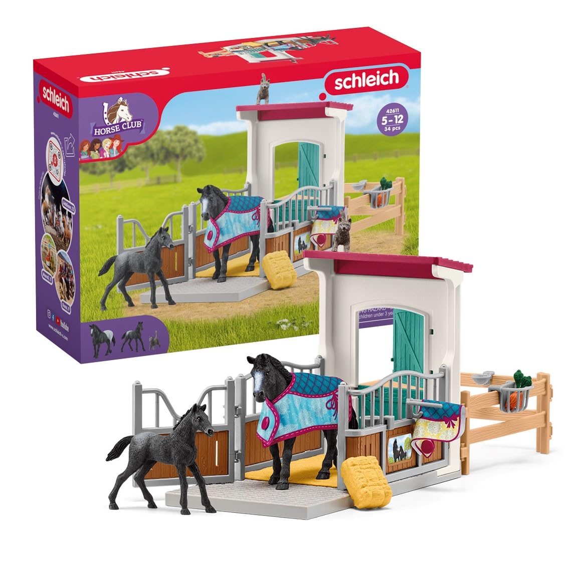 SCHLEICH Horse Box with Mare and Foal - 34-Piece Horse Club Playset for Kids 5-12 8
