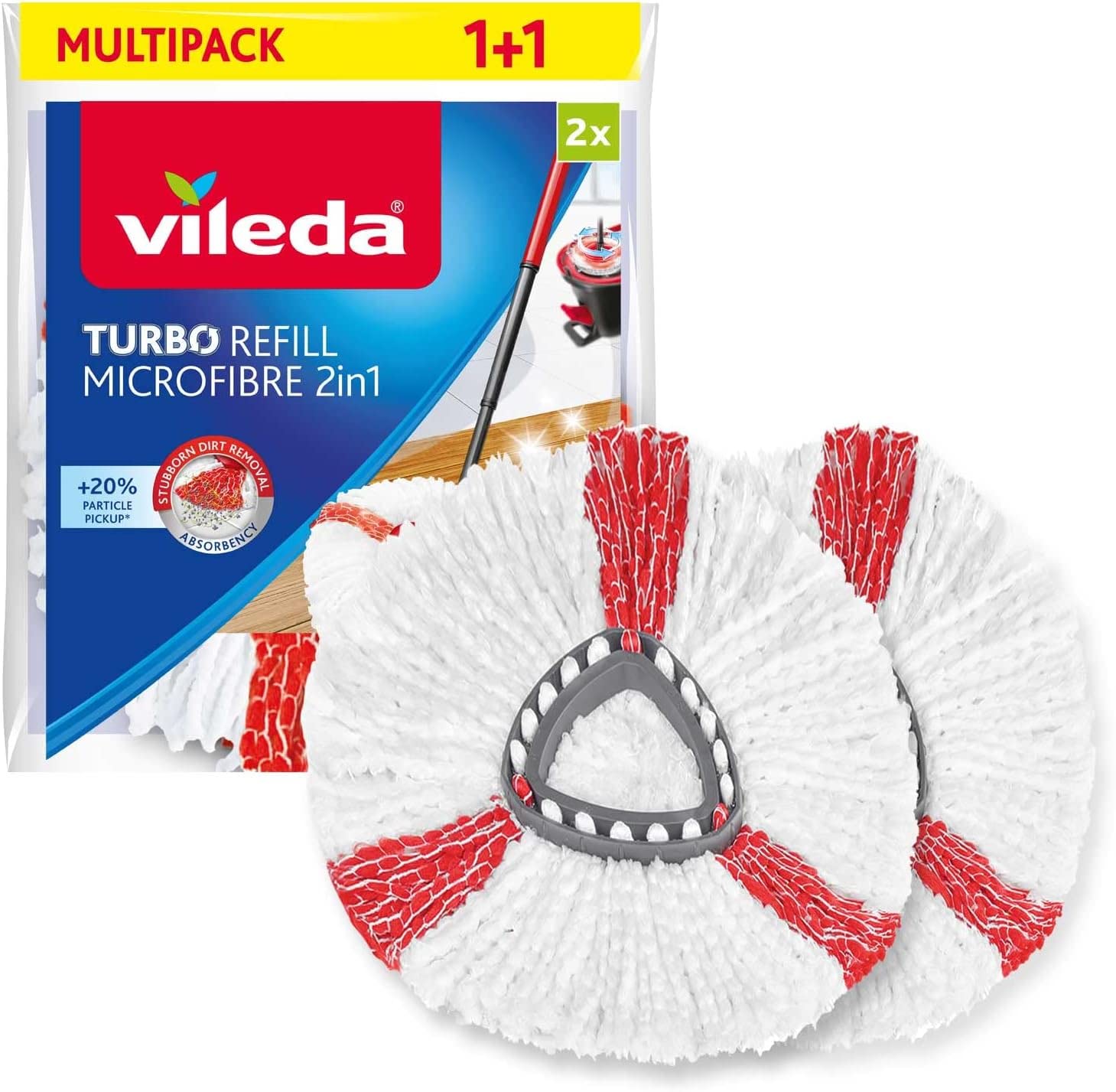 Vileda Turbo 2in1 Mop Head Replacement Refill - 2 Count | Removes 99% Bacteria | Washable Microfiber