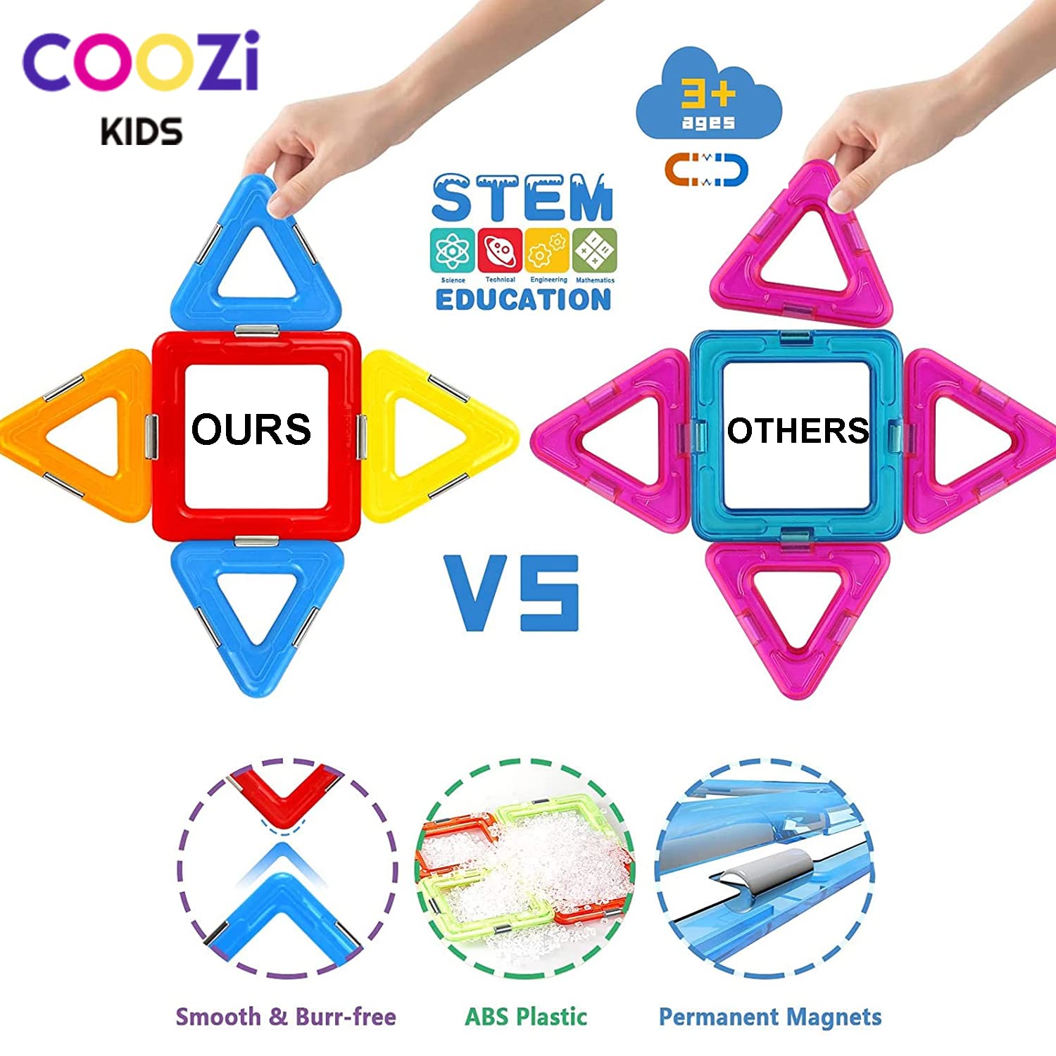 COOZI Magnetic Tiles for Kids - 40pc STEM Magnetic Building Blocks Set for Ages 3+ 4