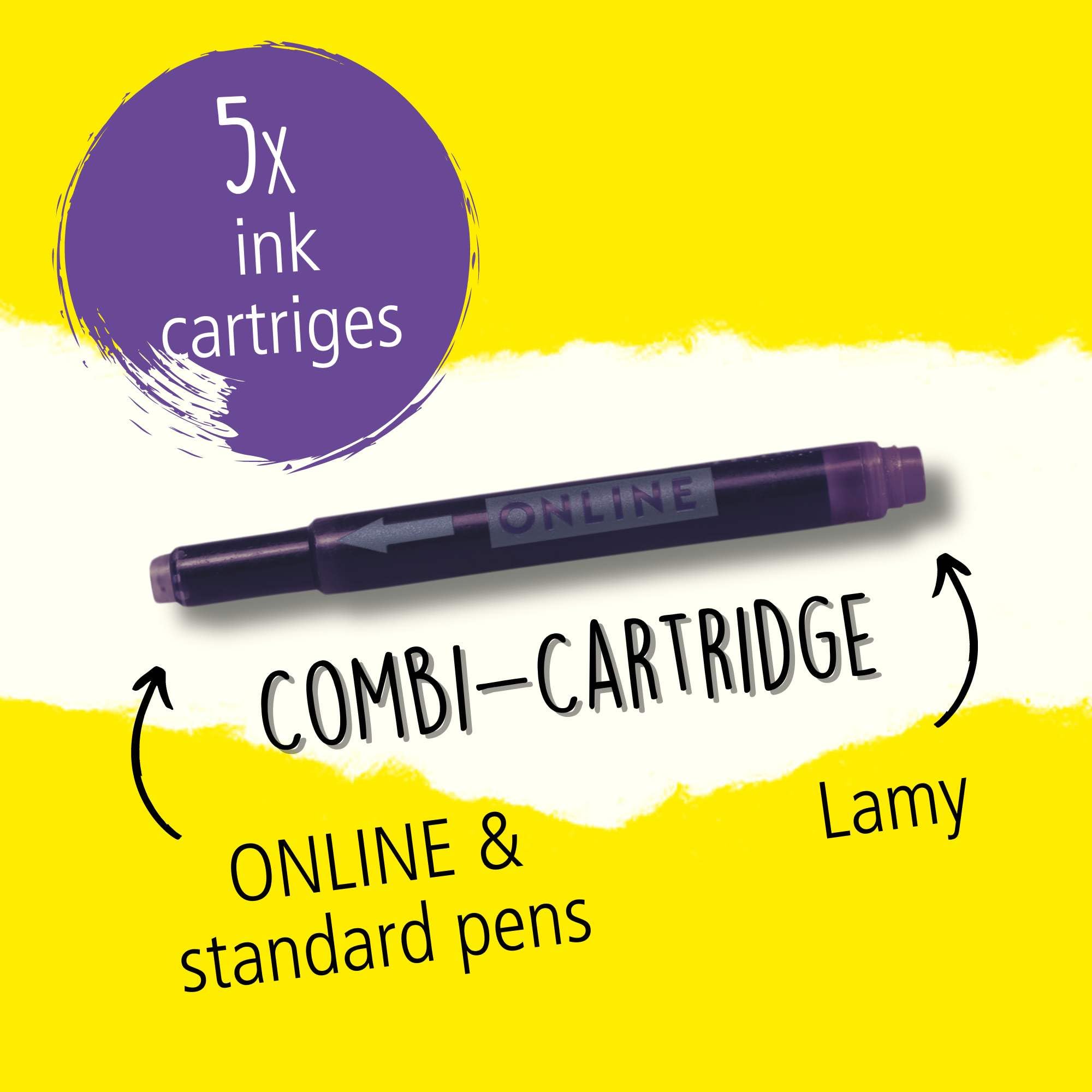 Online Universal Double-Sided Fountain Pen Refills - 5 Lilac Cartridges | Compatible with Lamy