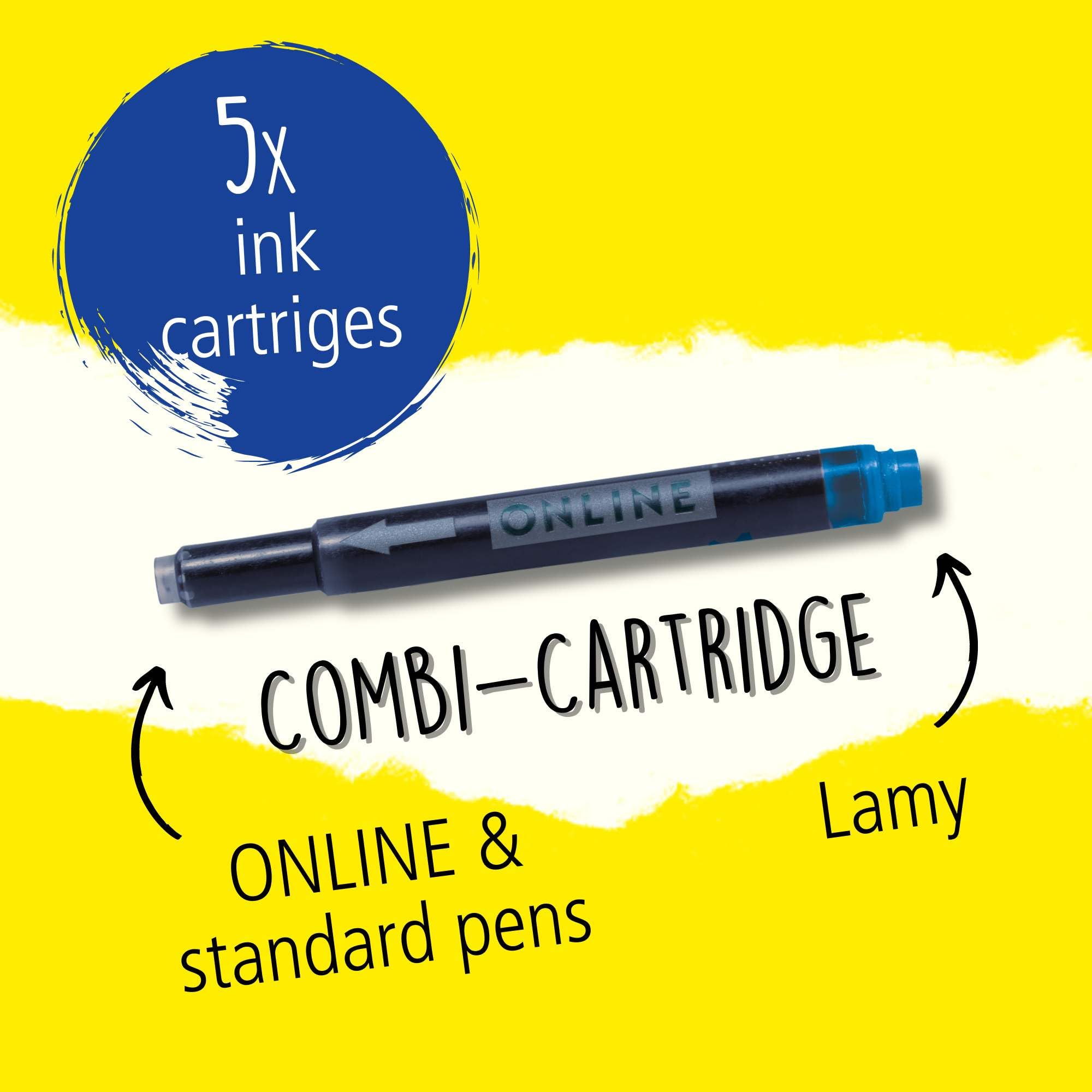 Online Universal Double-Sided Fountain Pen Refills - 5 Pack Royal Blue Ink | Erasable & Washable