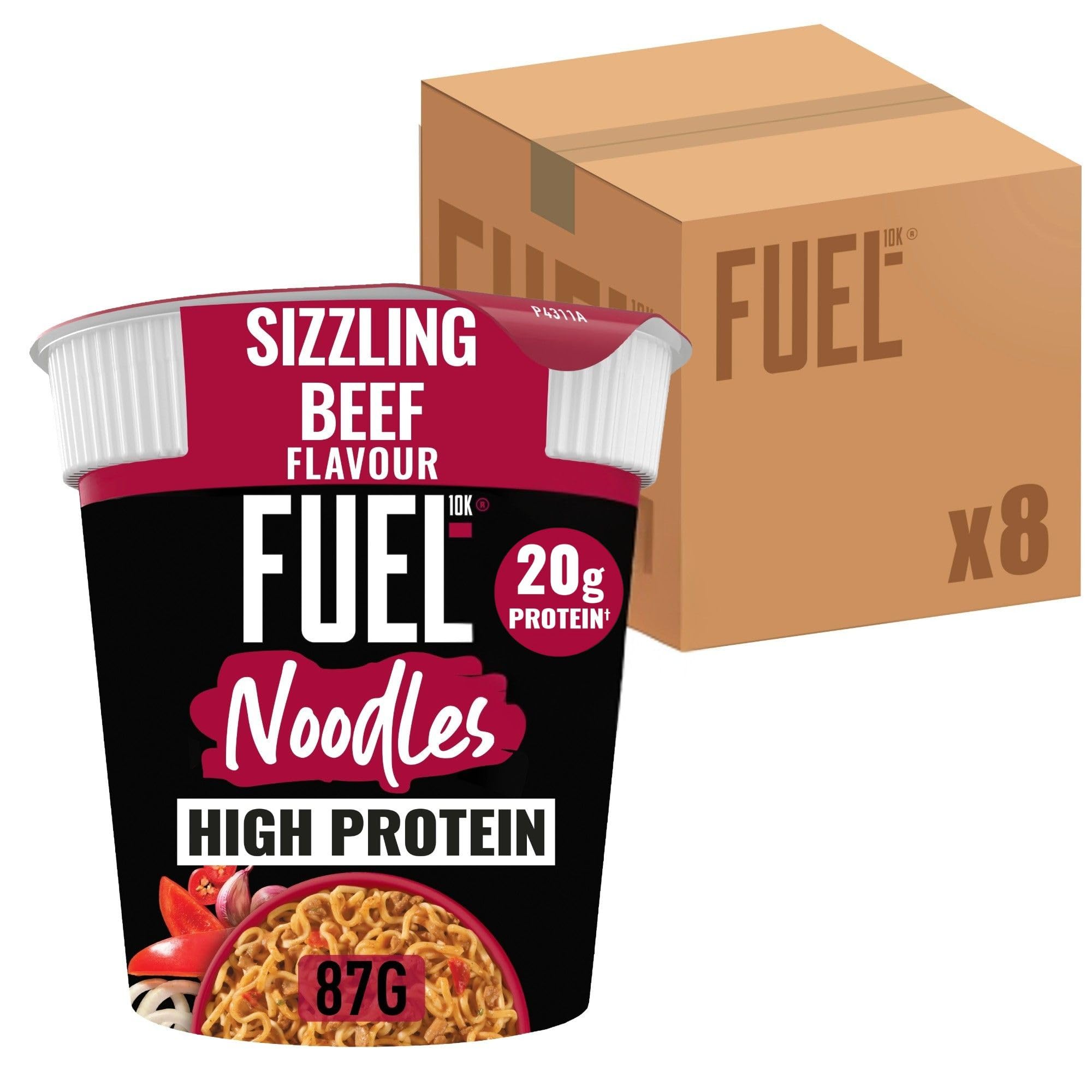 FUEL10K Sizzling Beef High Protein Instant Noodles Pot, 20g Protein | Pack of 8 1