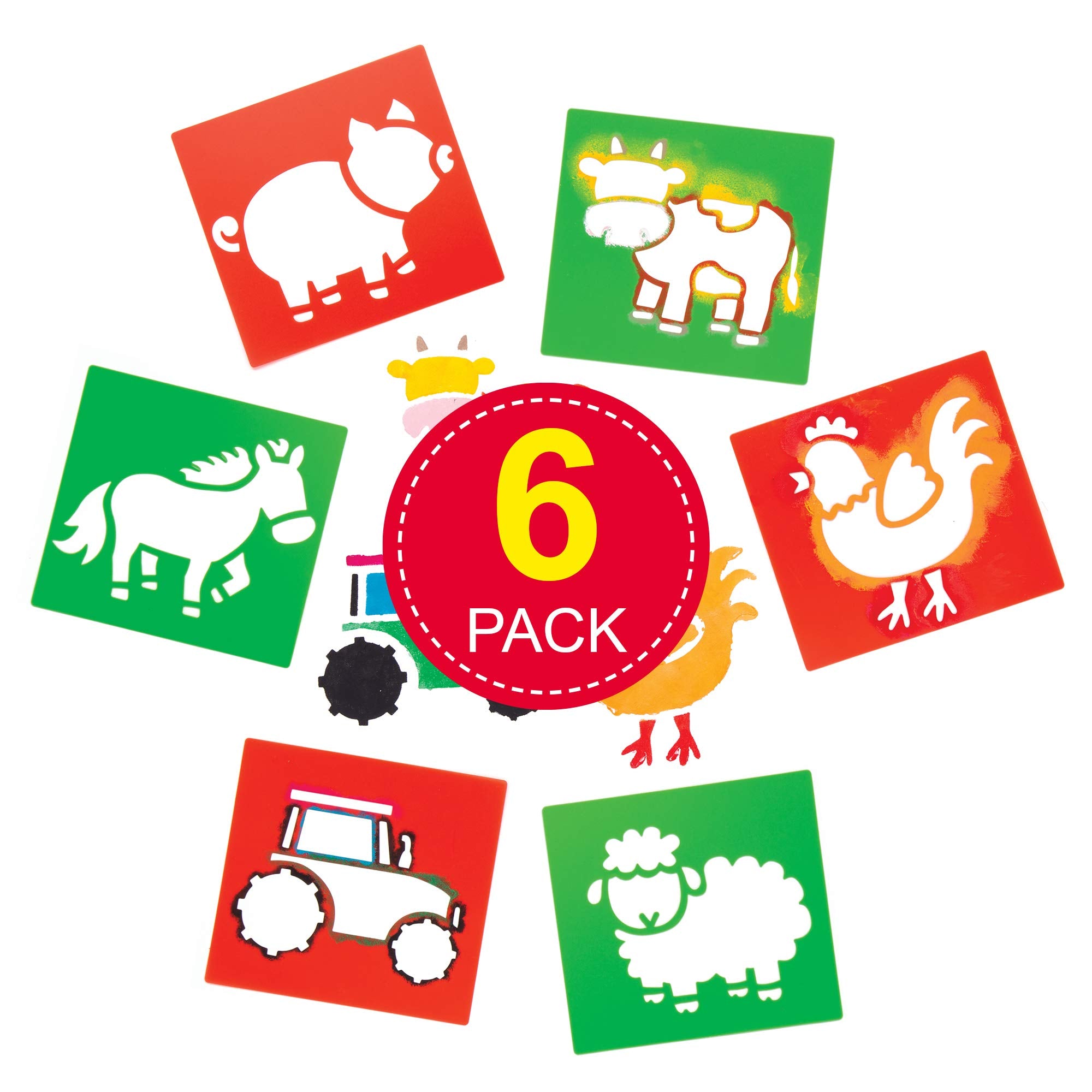 Baker Ross Farm Stencils (Pack of 6) - Washable Art Templates for Kids Crafts | 15 x 14 cm