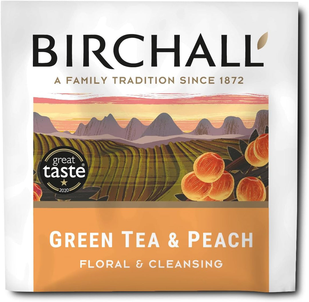 Birchall Green Tea & Peach - 20 Enveloped Plant-Based Prism Tea Bags