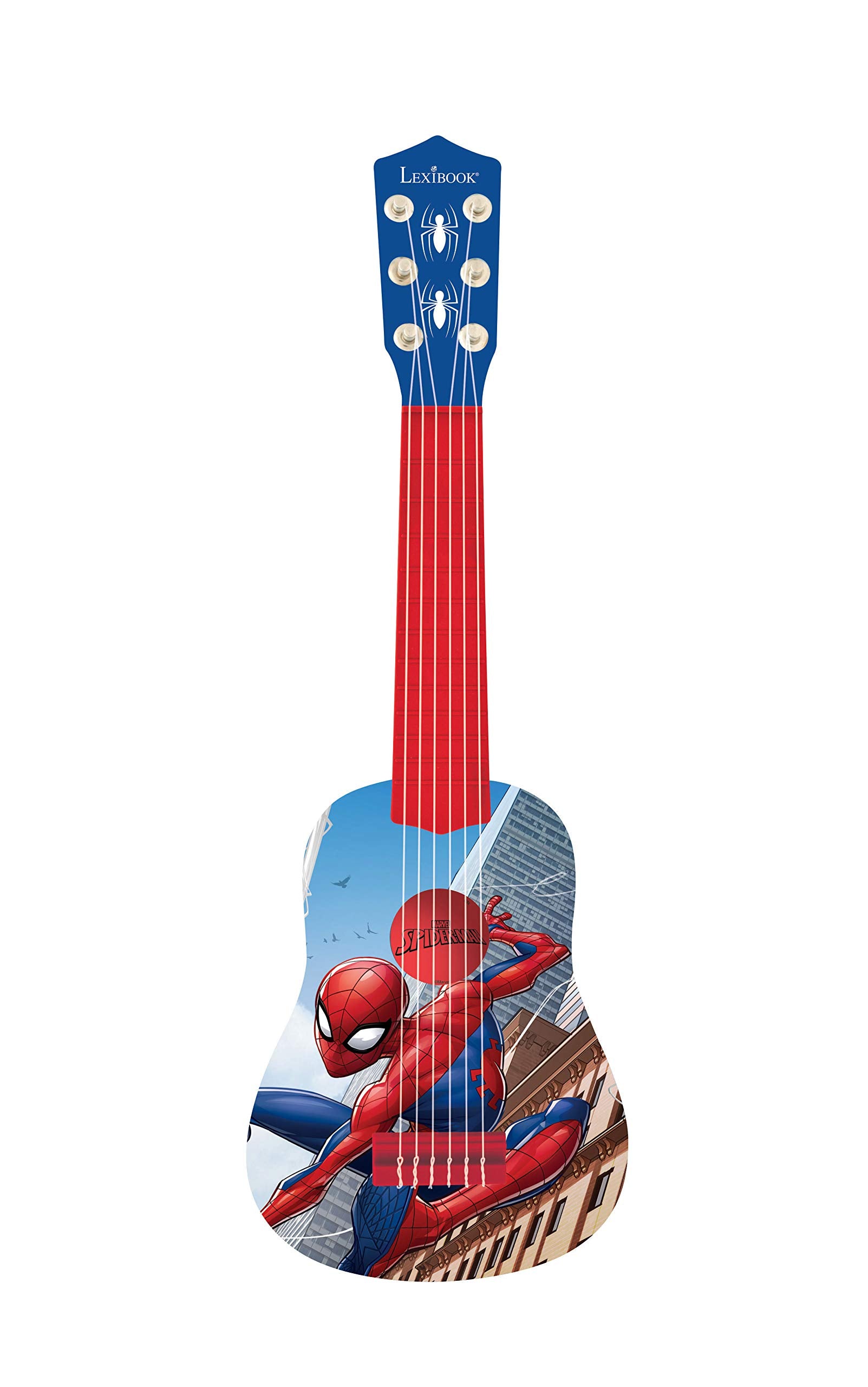 Lexibook Marvel Spider-Man Peter Parker My First Guitar - 6 Nylon Strings, 53 cm, Learning Guide Included, Blue/Red, K200SP 1