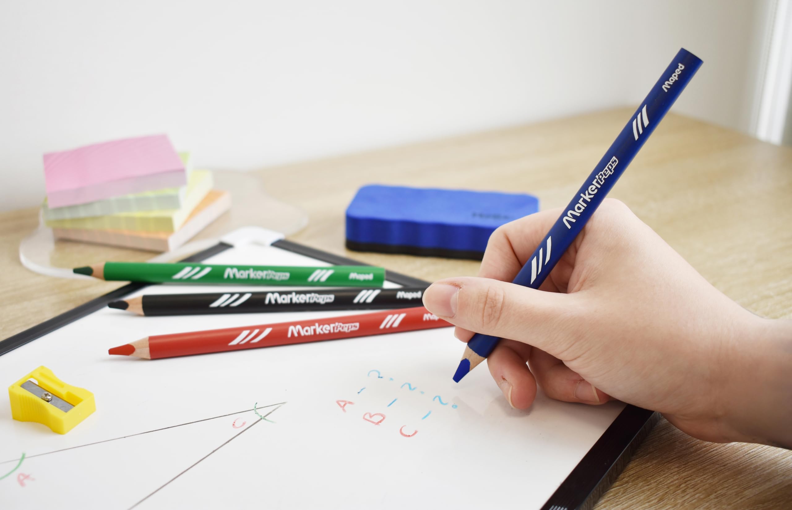 Maped Wooden Dry Erase Pencils - 4 Assorted Colours with Sharpener | Wood Material
