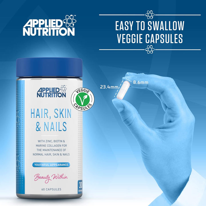 Applied Nutrition Hair, Skin, Nails - Biotin & Marine Collagen Supplement for Healthy Hair, Skin, and Nails - 60 Capsules