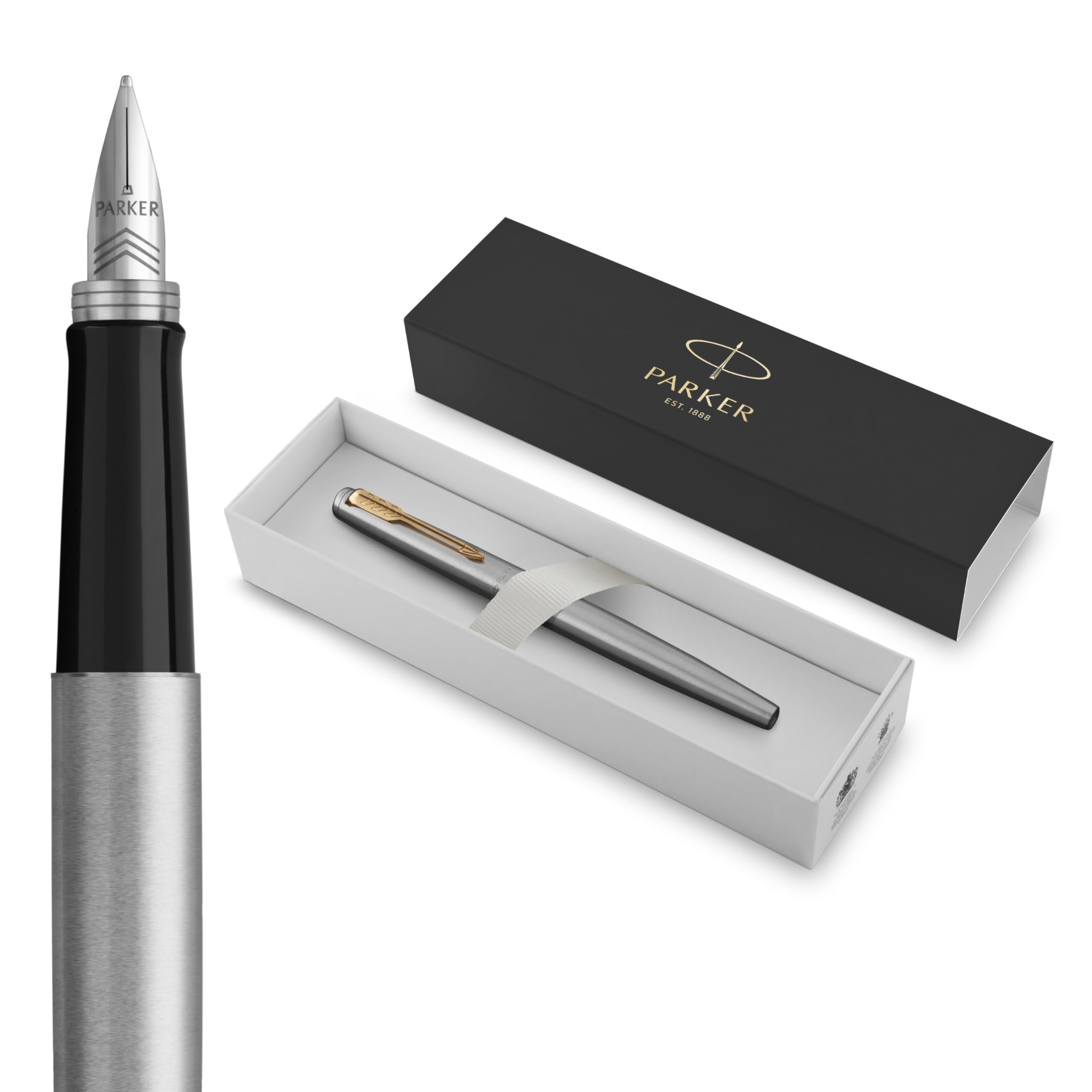Parker Jotter Fountain Pen | Stainless Steel with Gold Trim | Medium Nib Bl 1