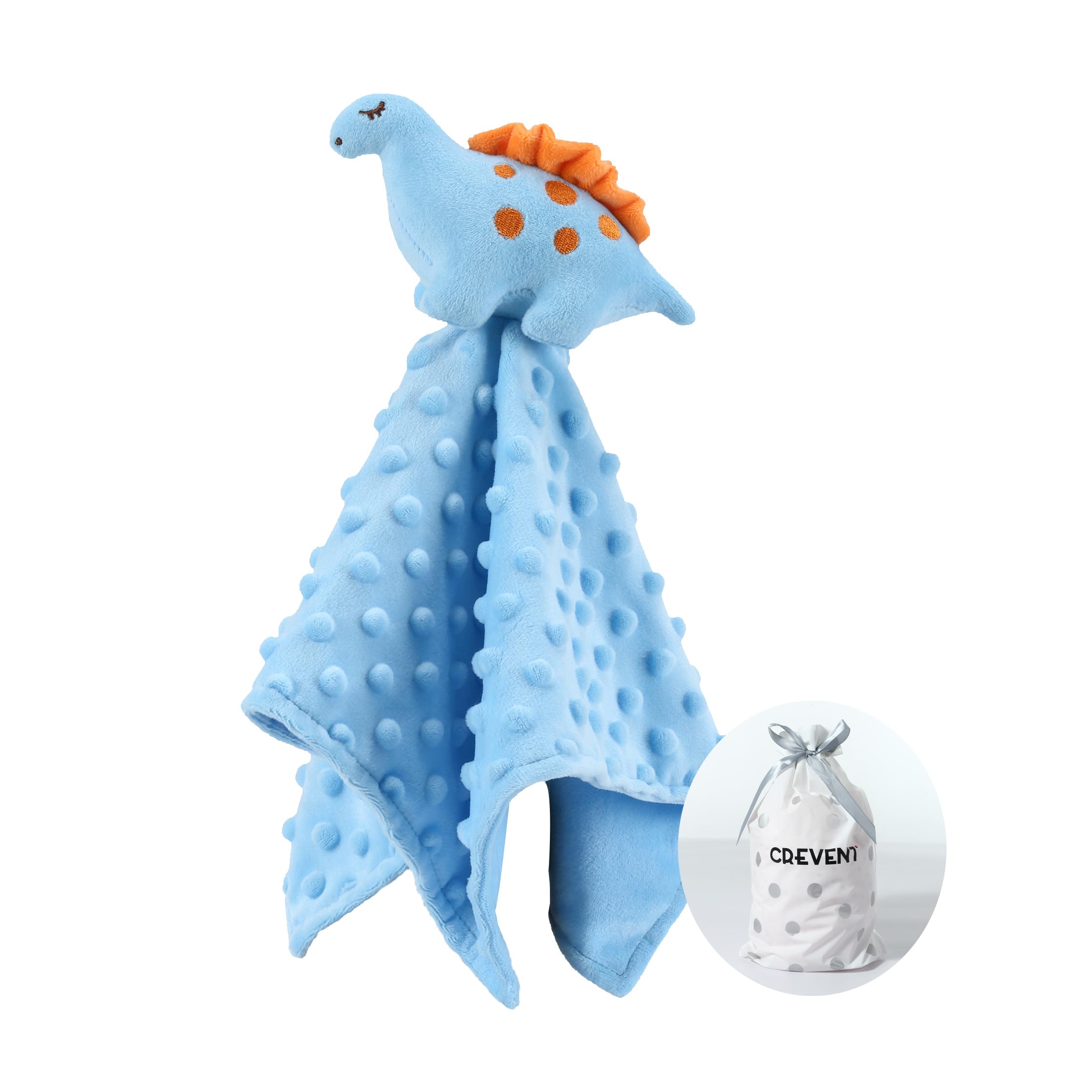 CREVENT Cozy Plush Security Blanket Lovey - Blue Dinosaur | 34x34cm | Sherpa Fleece 1