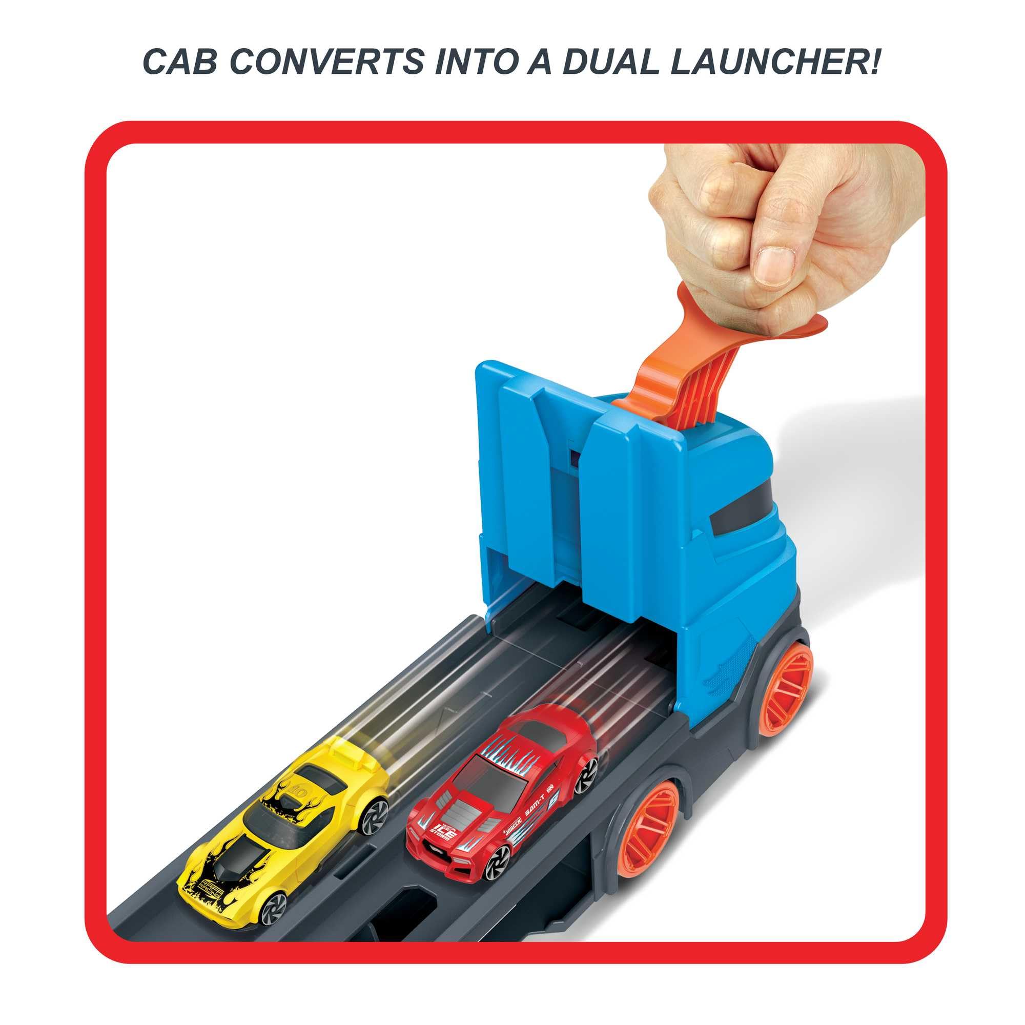 Hot Wheels Speedway Hauler - 3-in-1 Storage Carrier with 6-Foot Drag Race Track & 3 Cars for Kids 4-8 Years 3
