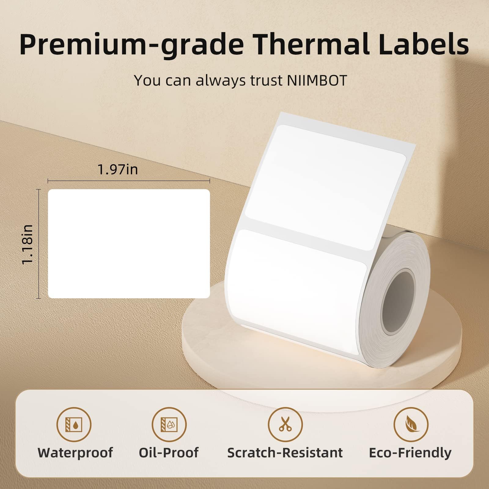 NIIMBOT Direct Thermal Address Labels - 50x30 mm White Stickers | 230 Count Roll | Waterproof & Tear-Resistant