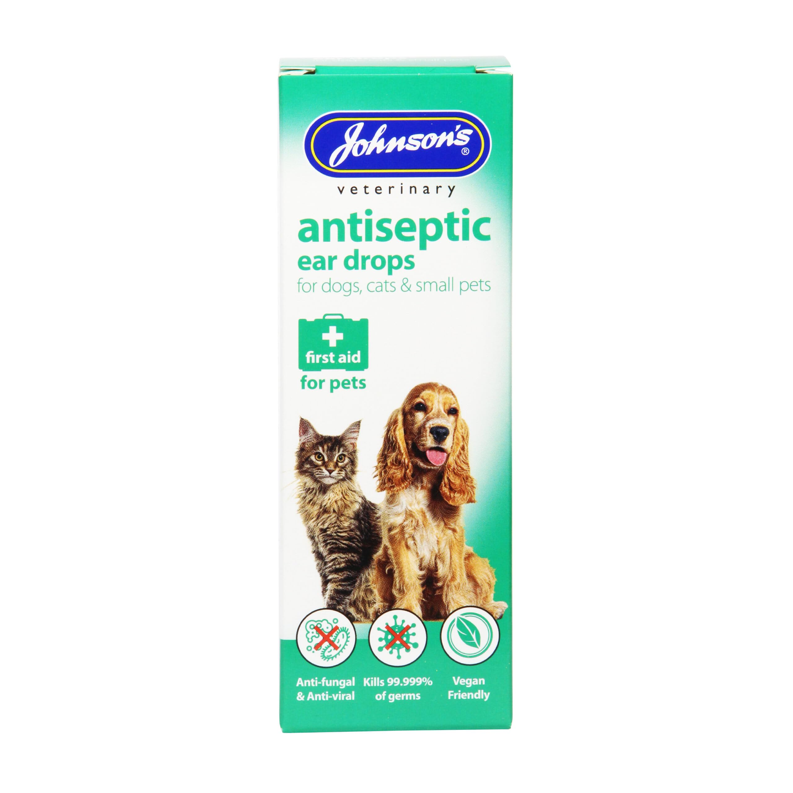 WUNDAPETS Johnson's Veterinary Antiseptic Ear Drops for Dogs, Cats & Small Pets, 50ml