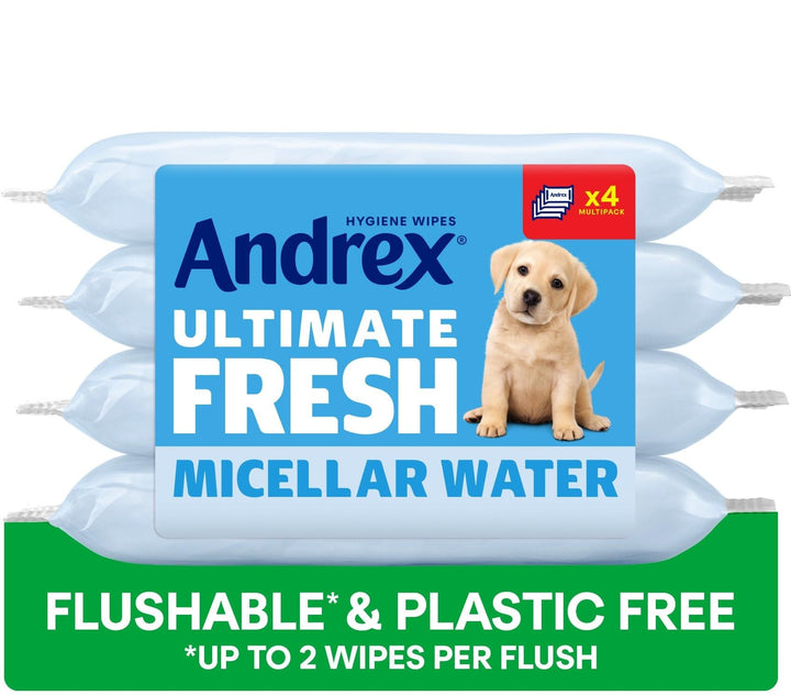 Andrex Ultimate Fresh Washlets - 4-Pack (36 Wipes per Pack), Biodegradable, Flushable, Dermatologically Tested Moist Toilet Tissues
