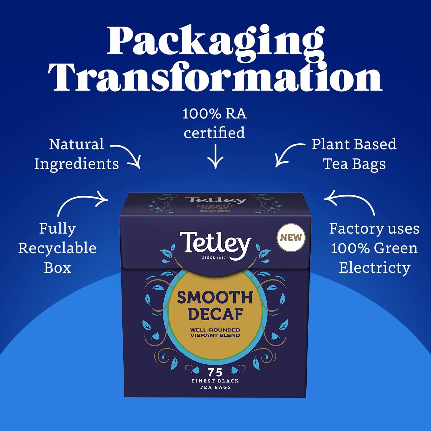 Tetley Smooth Decaf Black Tea Bags - Caffeine-Free | 75 Count | Rainforest Alliance Certified 4